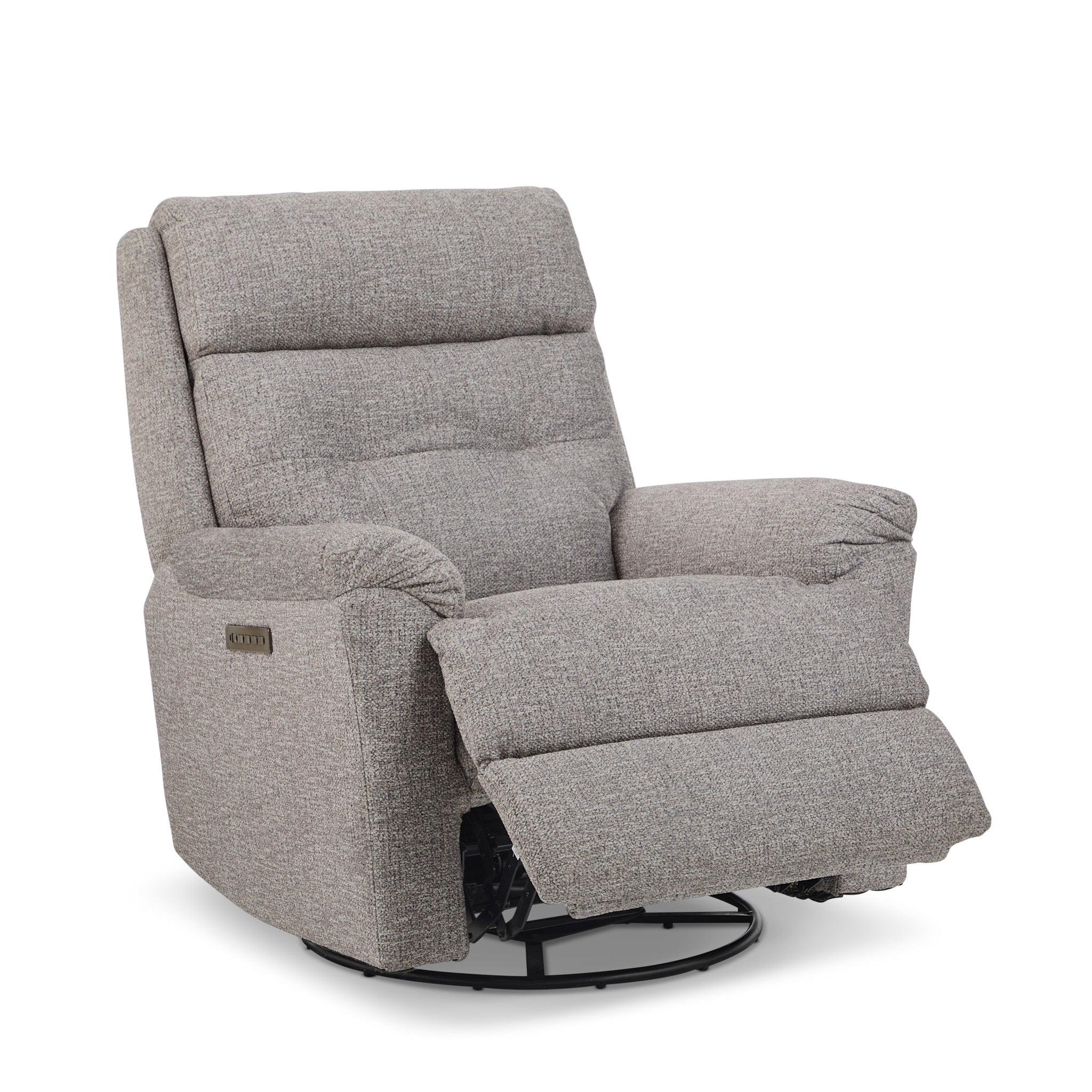 Sophisticated Fabric Power Swivel Gliding Recliner with Power Headrest & Lumbar