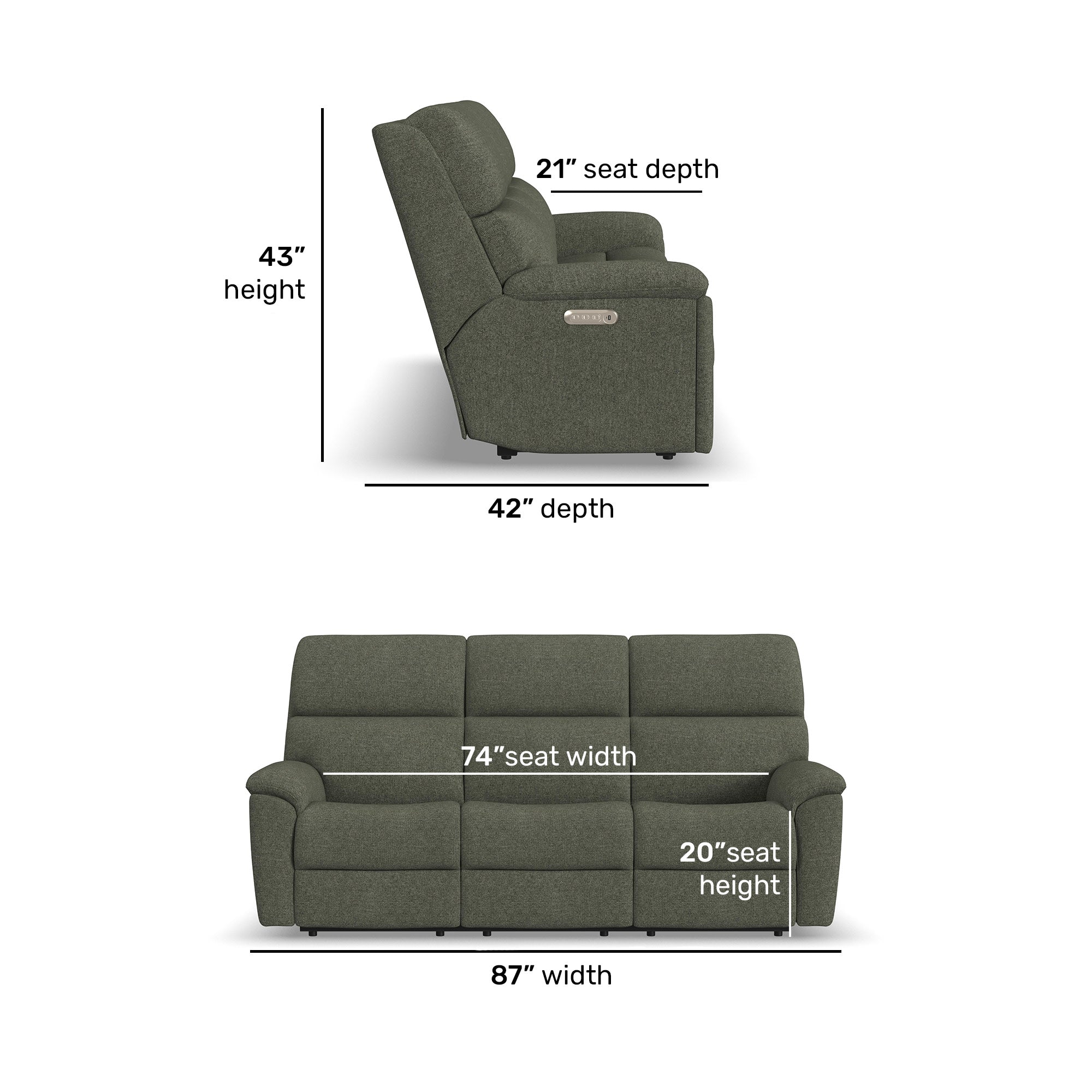 Porter Fabric & Leather Power Reclining Sofa with Console, Power Headrest, & Lumbar