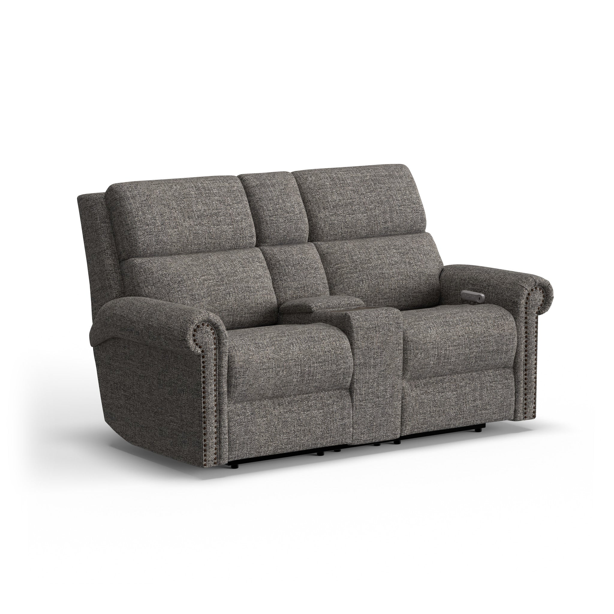 Bernard Fabric Power Reclining Loveseat with Console, Power Headrest, & Lumbar