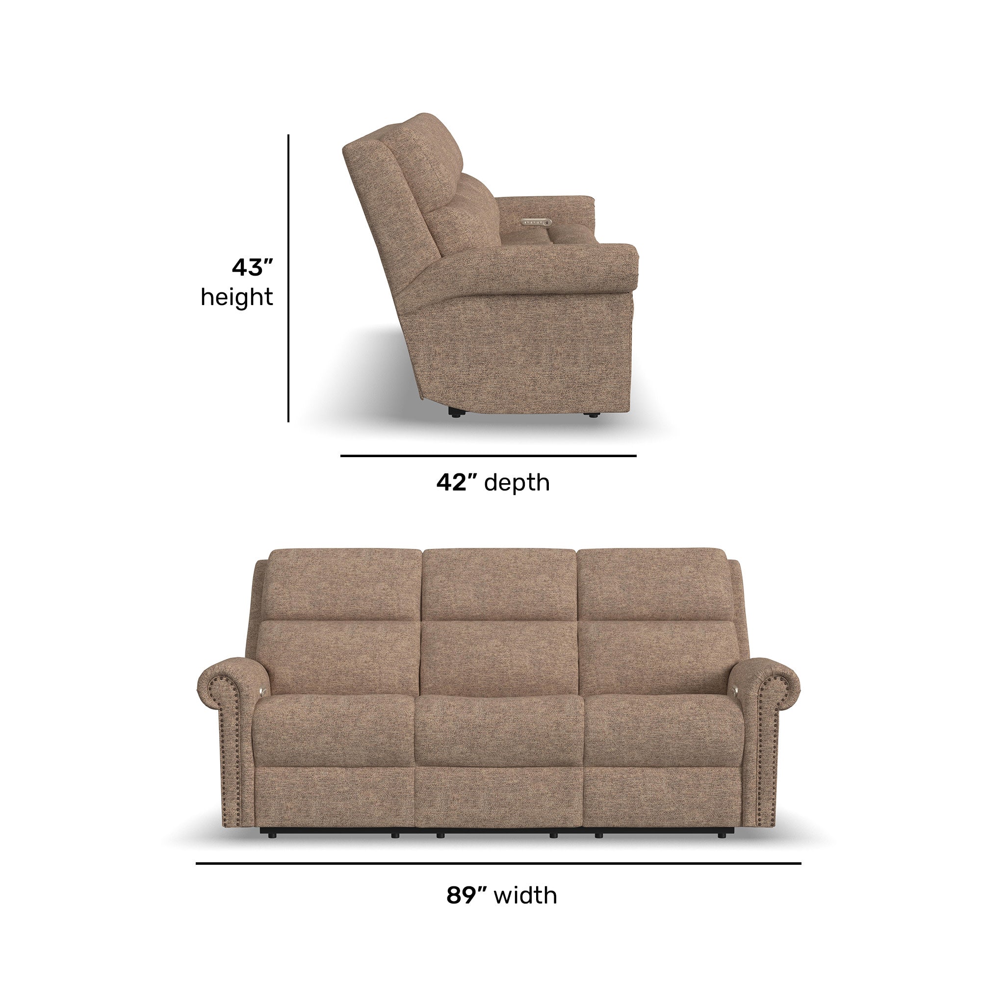 Bernard Fabric Power Reclining Sofa with Console, Power Headrest, & Lumbar