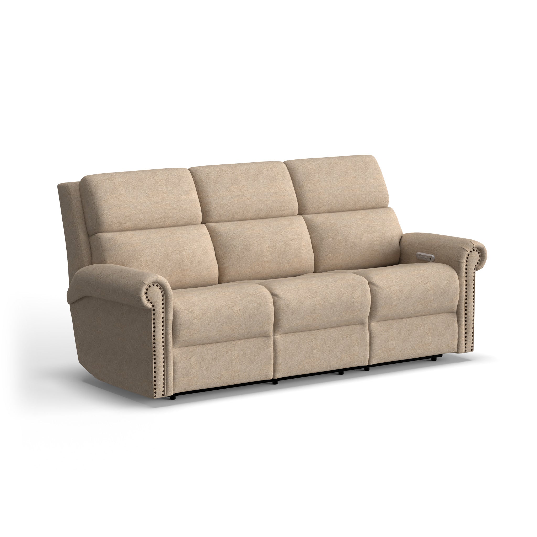 Bernard Fabric Power Reclining Sofa with Console, Power Headrest, & Lumbar