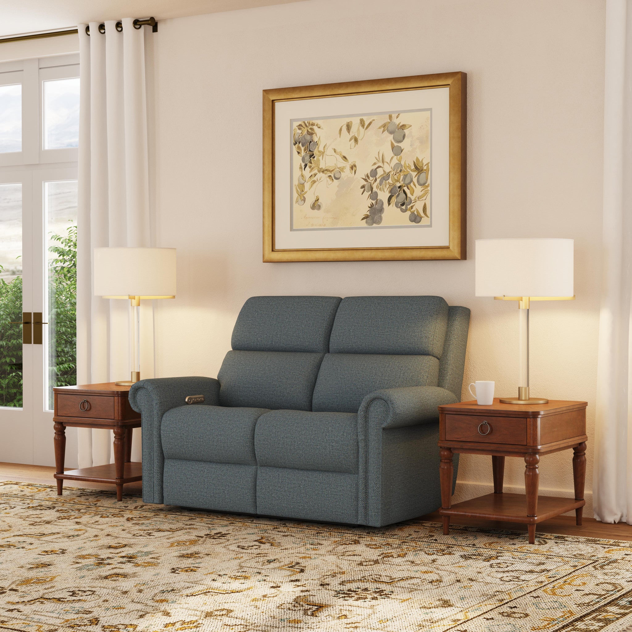 Bernard Fabric Power Reclining Loveseat with Power Headrest & Lumbar