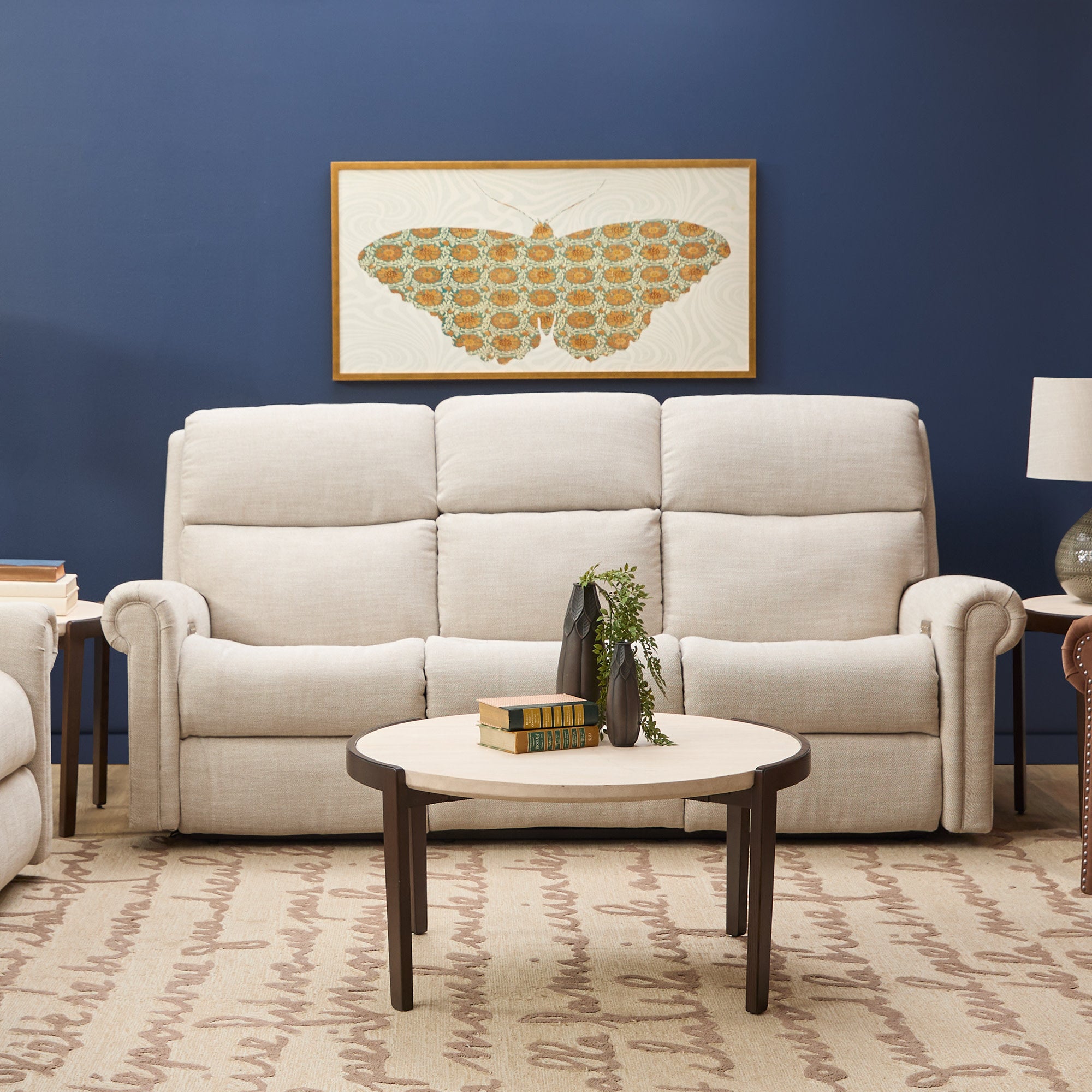 Bernard Fabric Power Reclining Sofa with Console, Power Headrest, & Lumbar