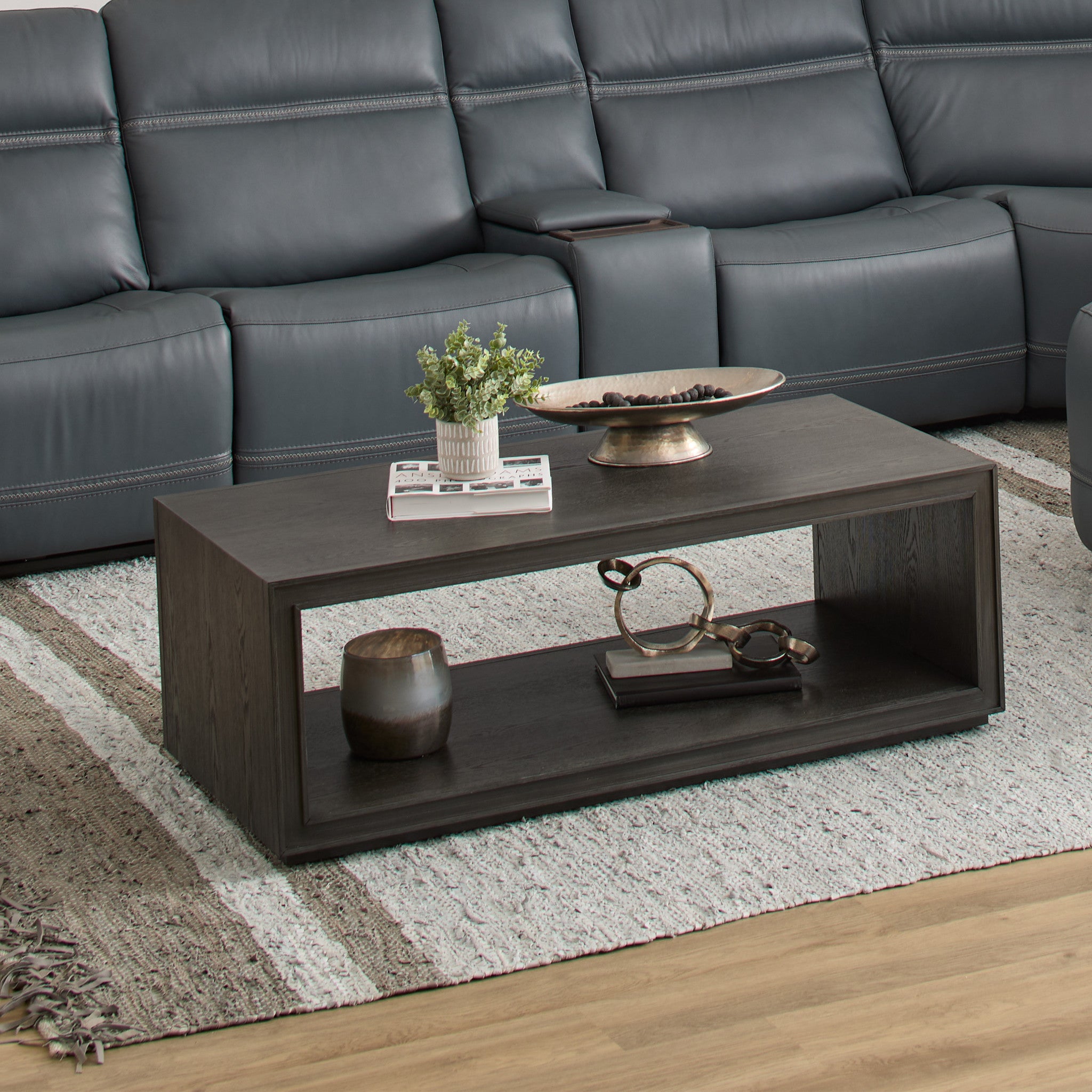 Waterfall Black Rectangular Coffee Table with Casters