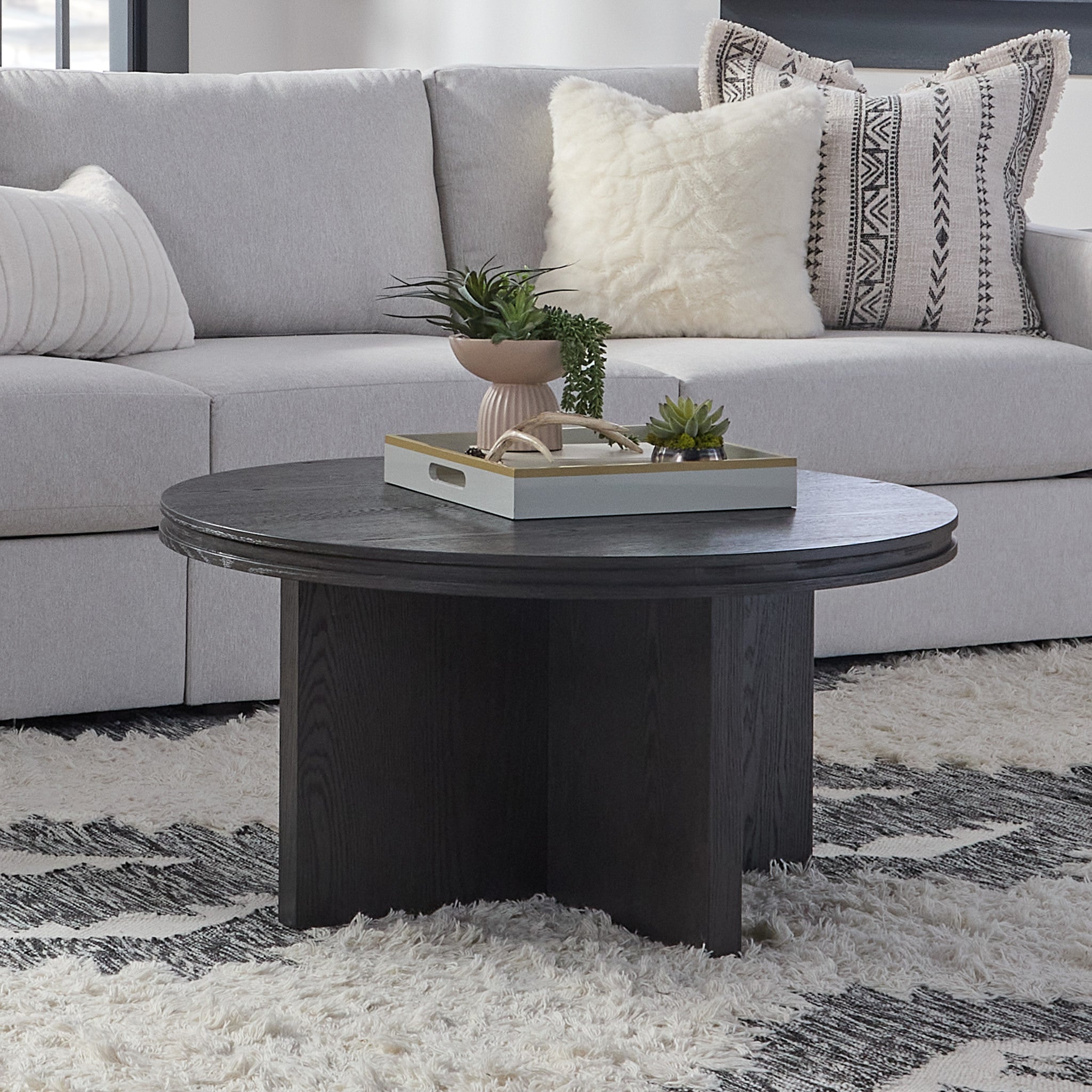 Waterfall Black Round Coffee Table