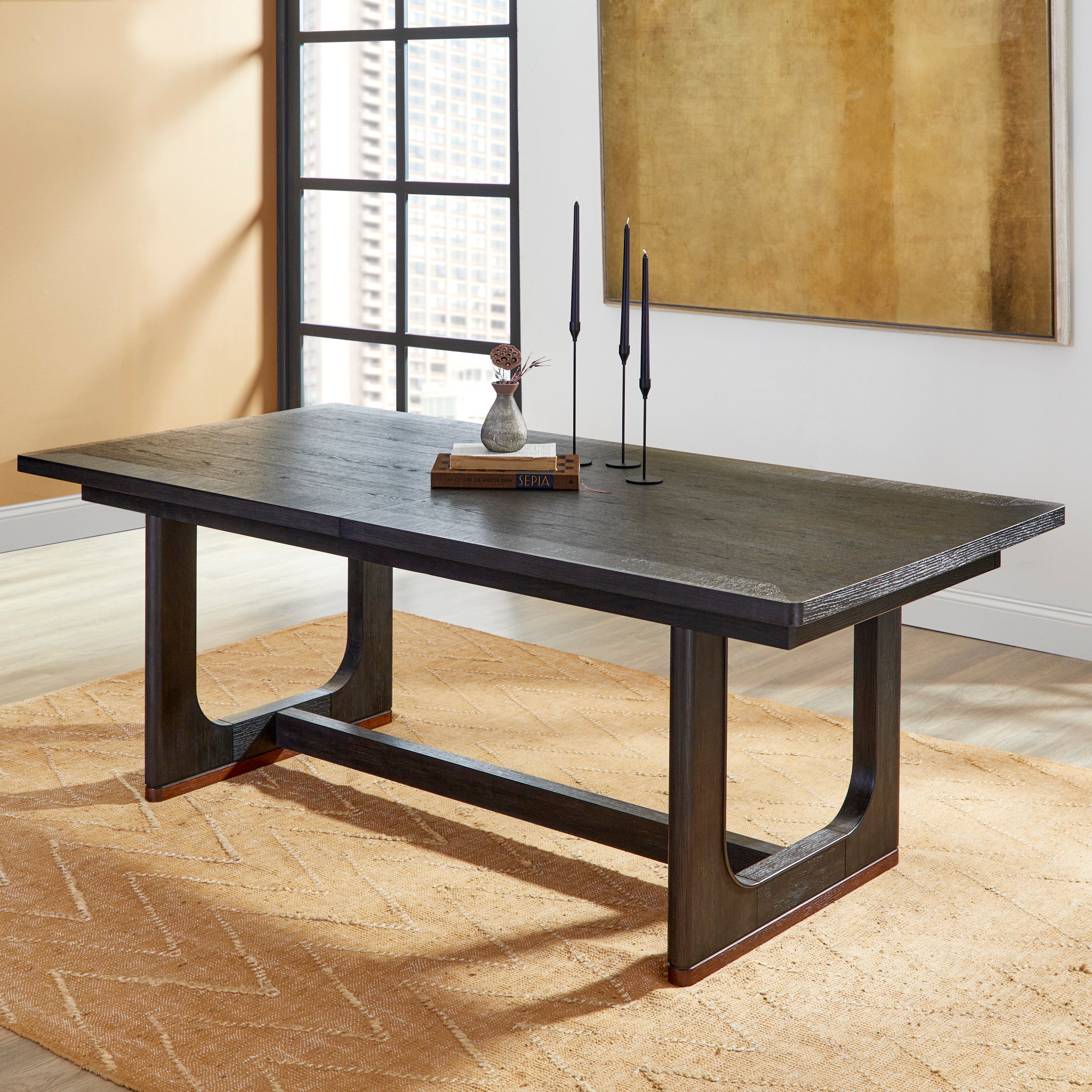 Waterfall Black Rectangular Dining Table
