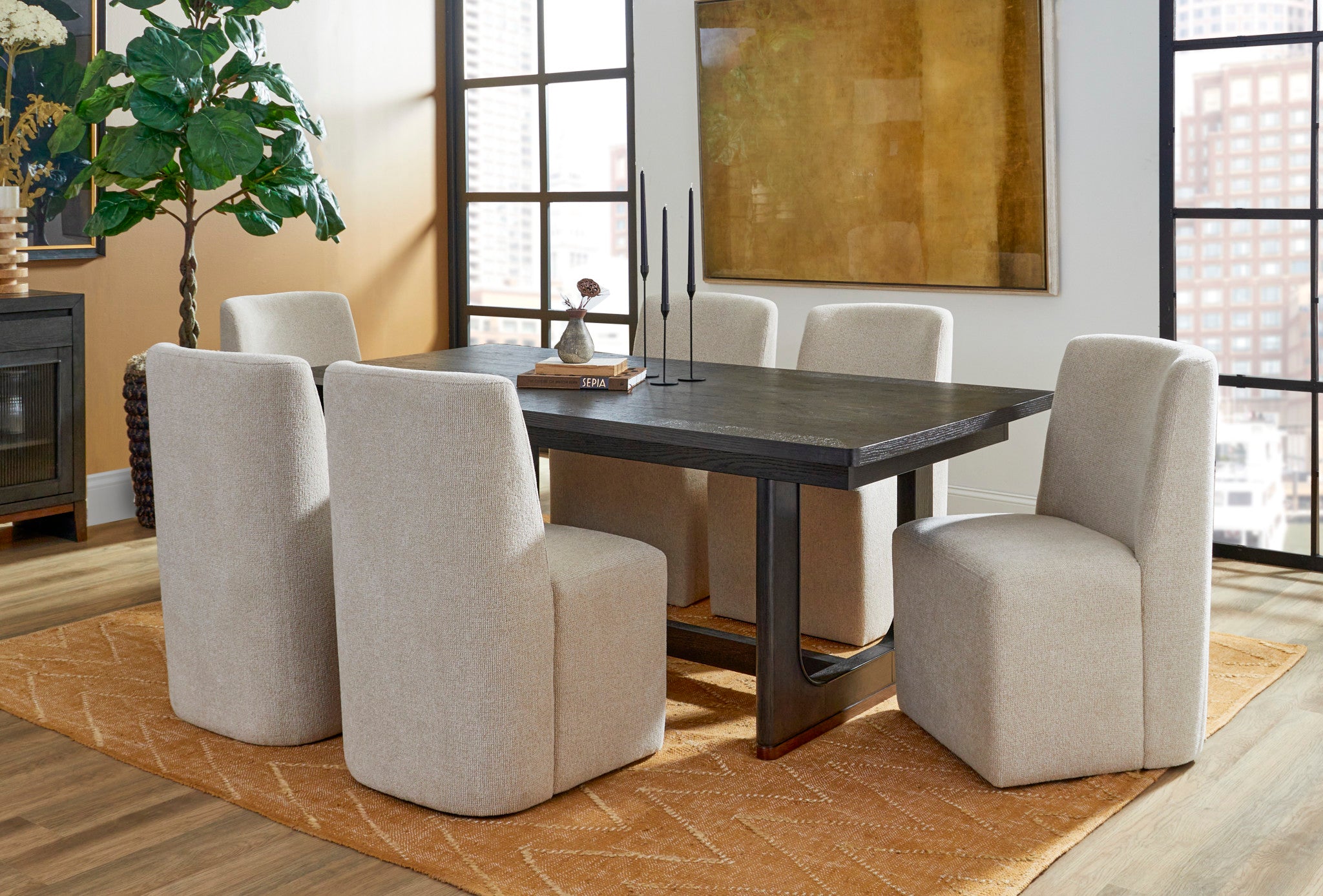 Waterfall Black Rectangular Dining Table