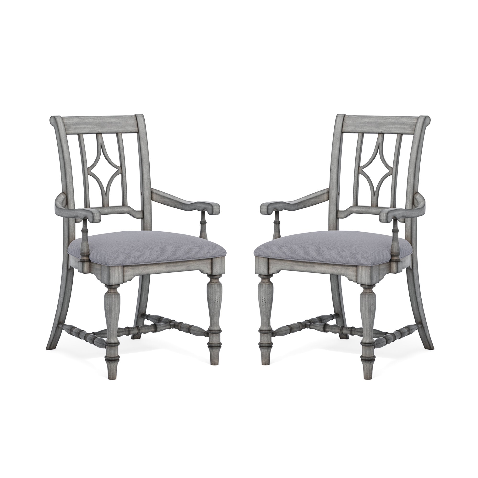 Plymouth Gray Pair of Upholstered Arm Dining Chairs
