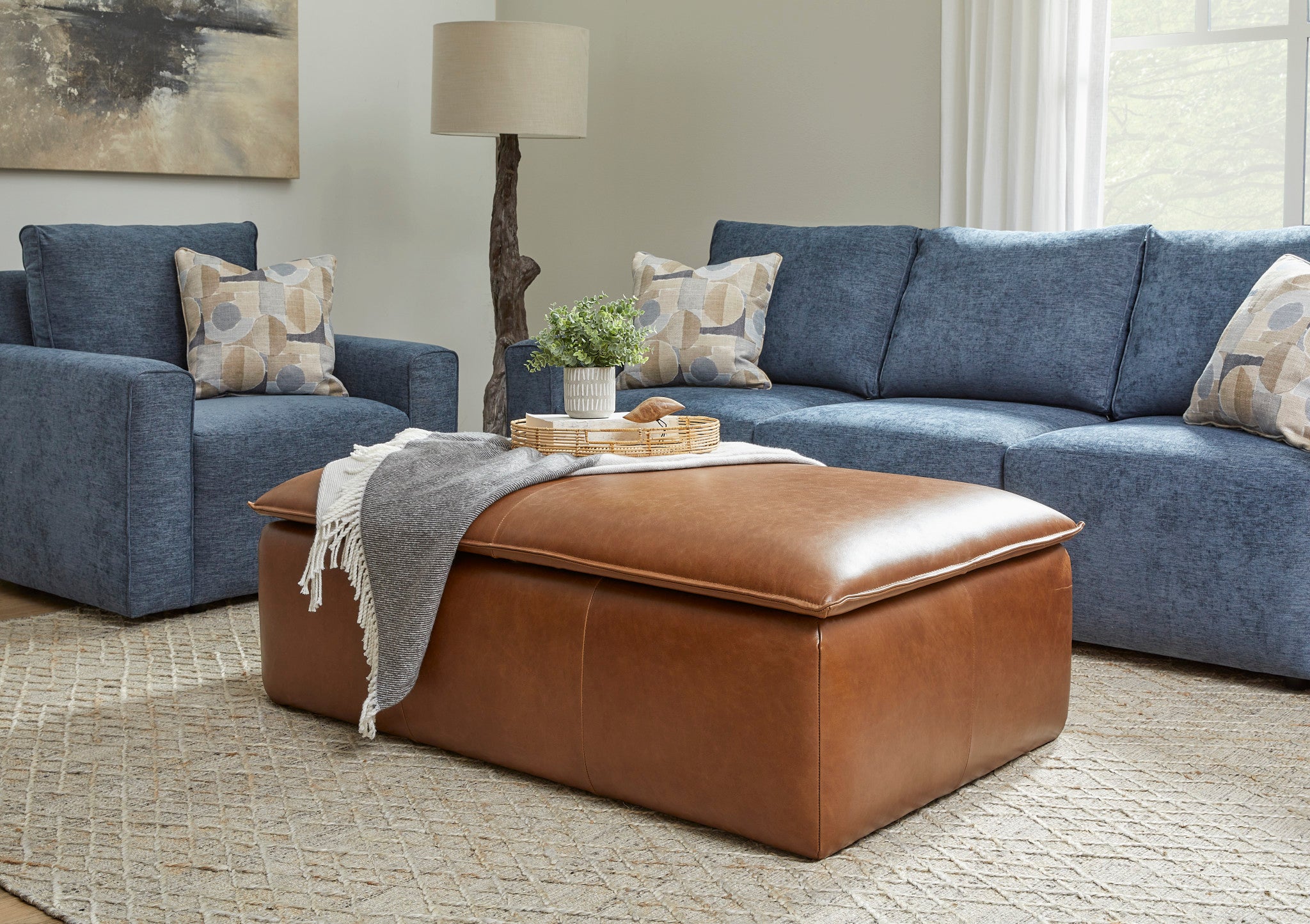 Crawford Chestnut Leather Rectangular Storage Ottoman
