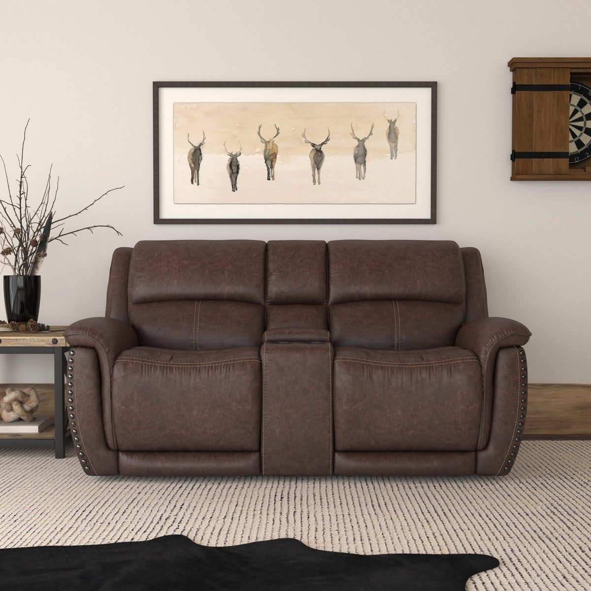 Beau Fabric Power Reclining Loveseat with Console & Power Headrests