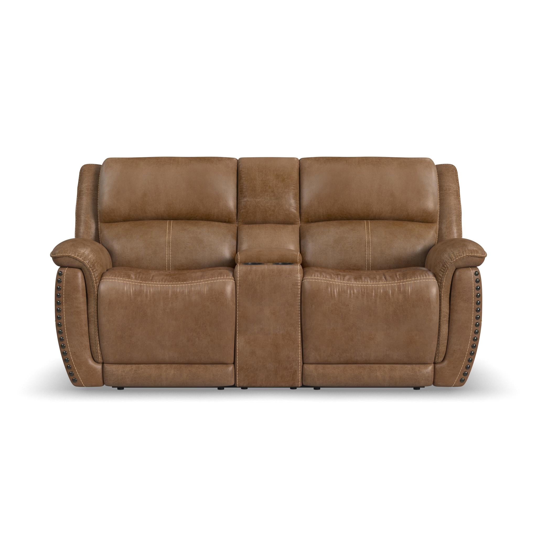 Beau Silt Fabric Power Reclining Loveseat with Console & Power Headrests