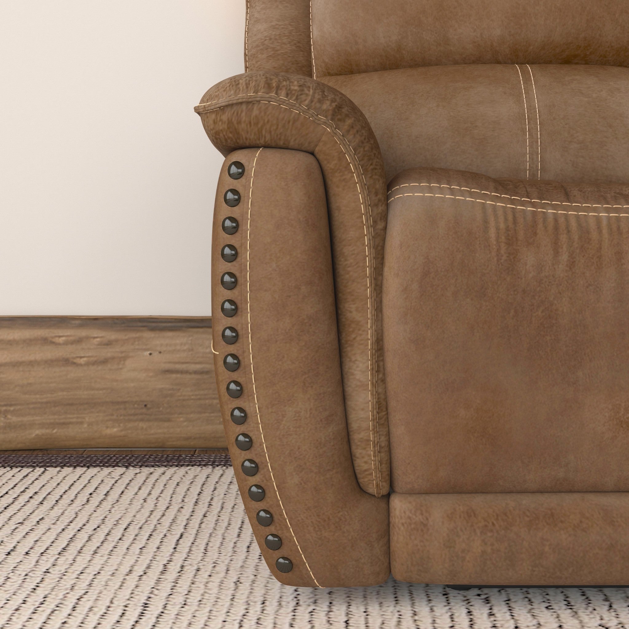 Beau Silt Fabric Power Reclining Loveseat with Console & Power Headrests