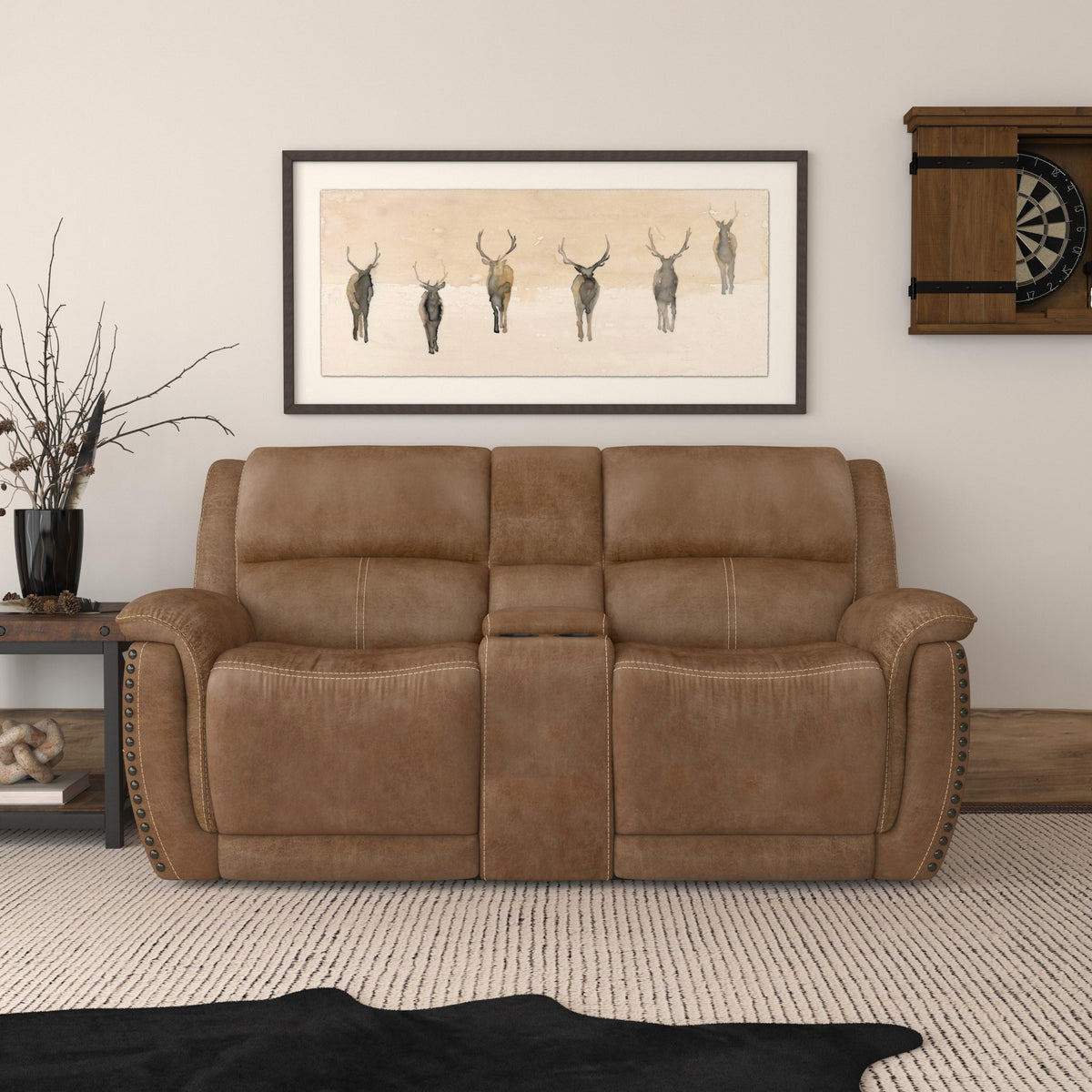 Beau Fabric Power Reclining Loveseat with Console & Power Headrests