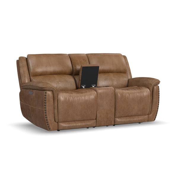 Beau Fabric Power Reclining Loveseat with Console & Power Headrests