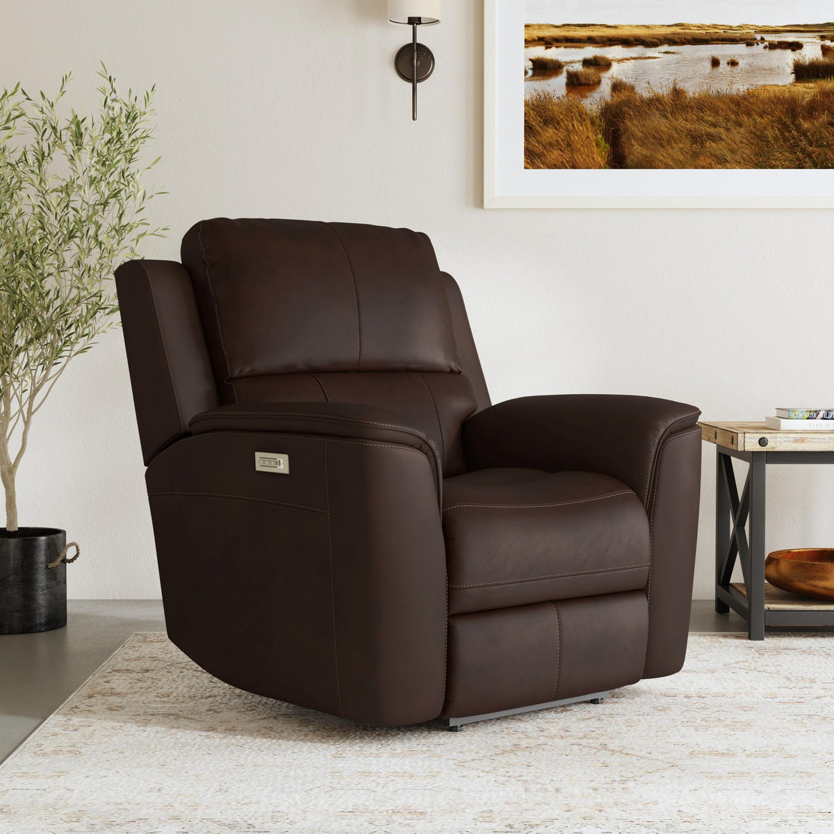 Henry Leather Power Recliner with Power Headrest & Lumbar