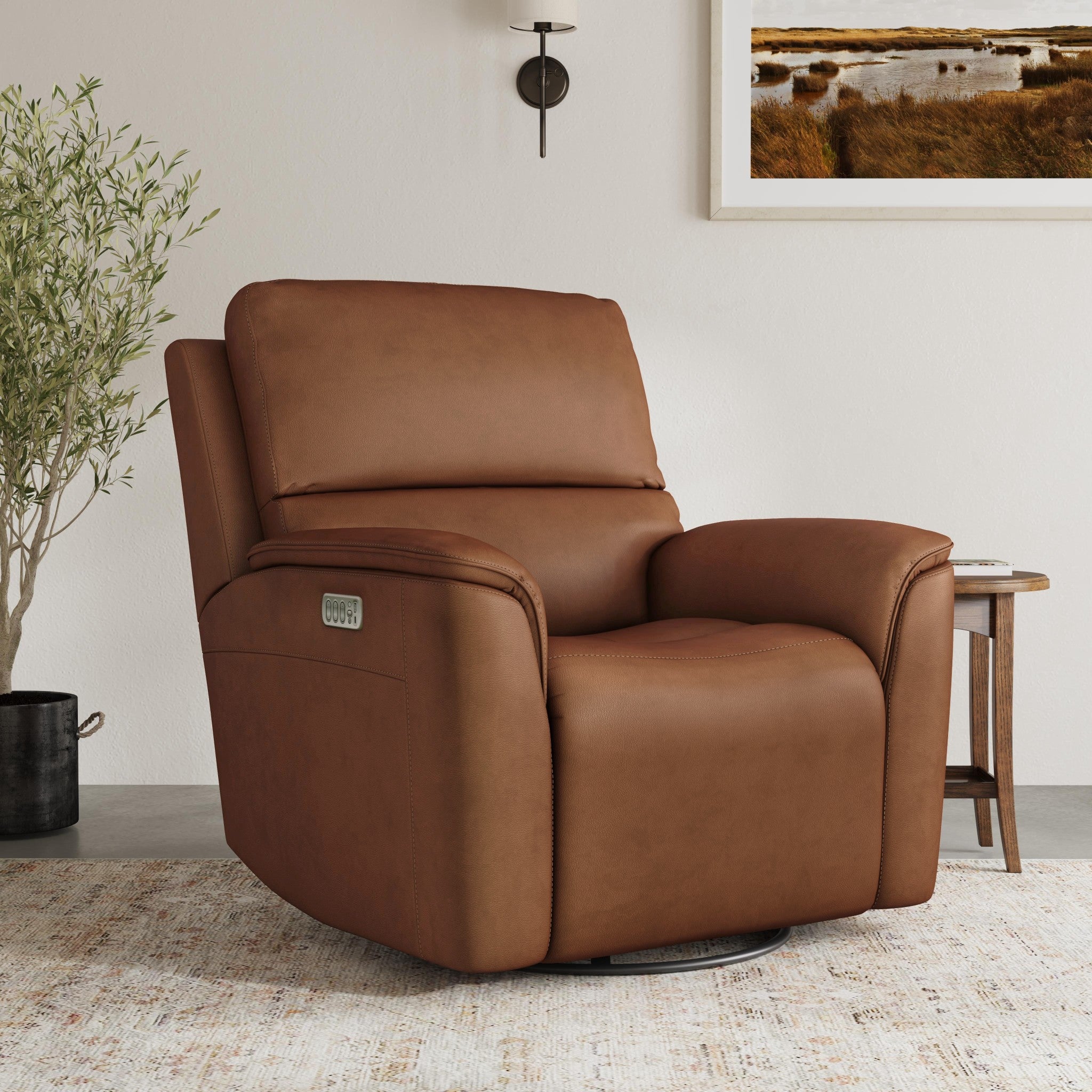 Henry Leather Power Swivel Gliding Recliner with Power Headrest, Lumbar, Heat & Massage