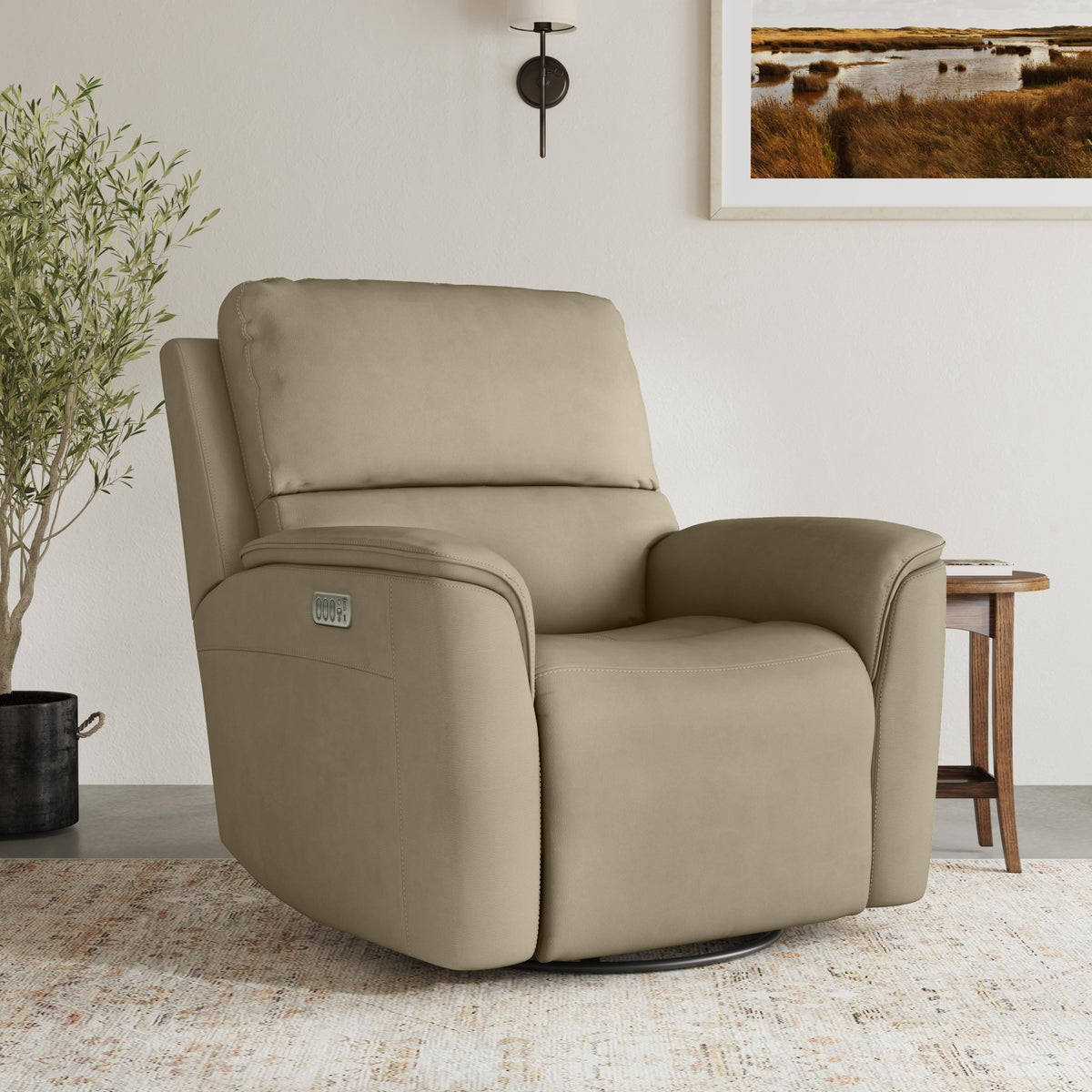 Henry Leather Power Swivel Gliding Recliner with Power Headrest, Lumbar, Heat & Massage