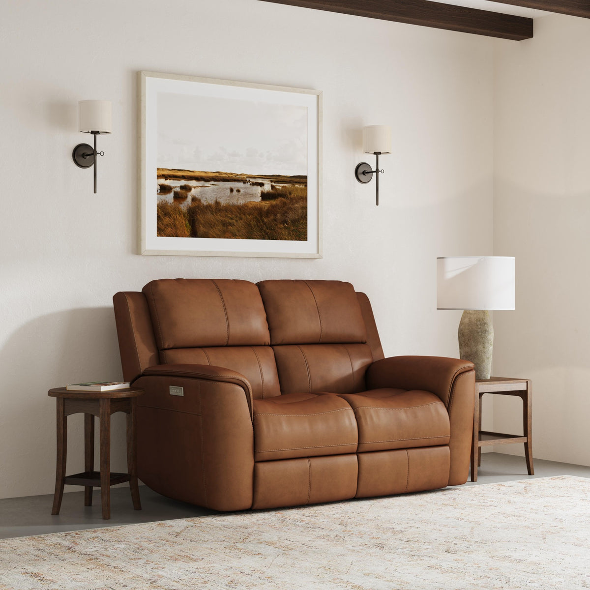 Henry Leather Power Reclining Loveseat with Power Headrests & Lumbar