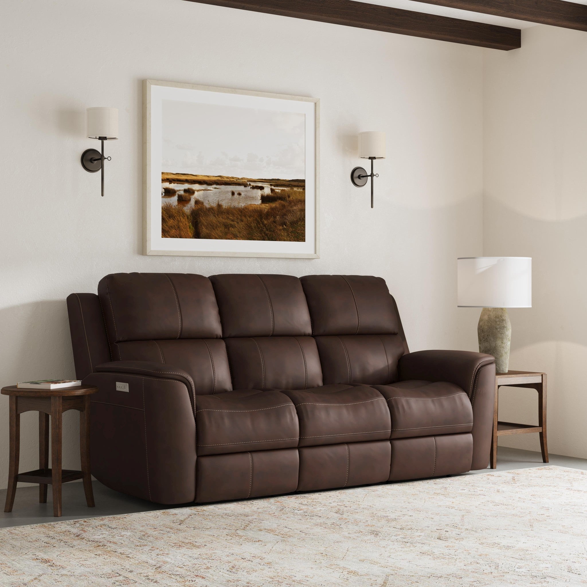 Henry Burnt Umber Leather Power Reclining Sofa with Power