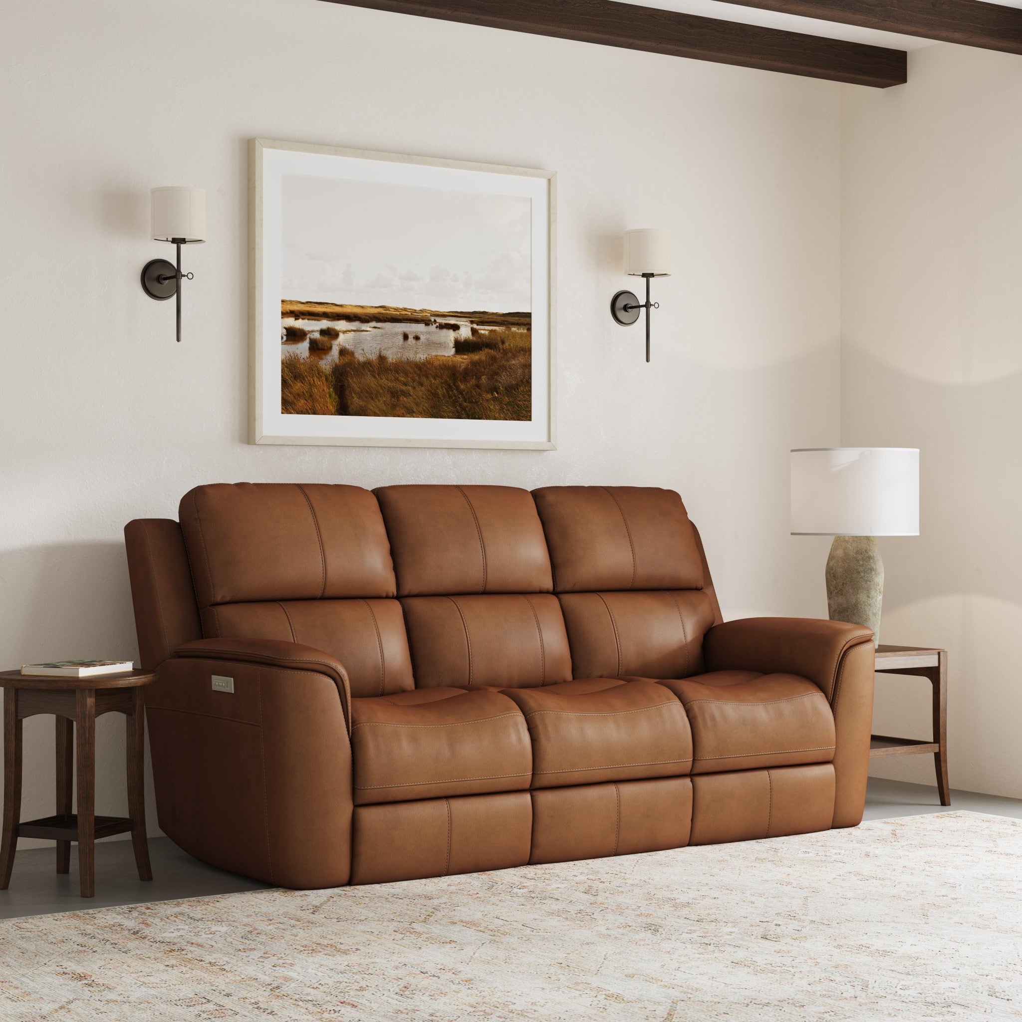 Henry Caramel Leather Power Reclining Sofa with Power Headrests