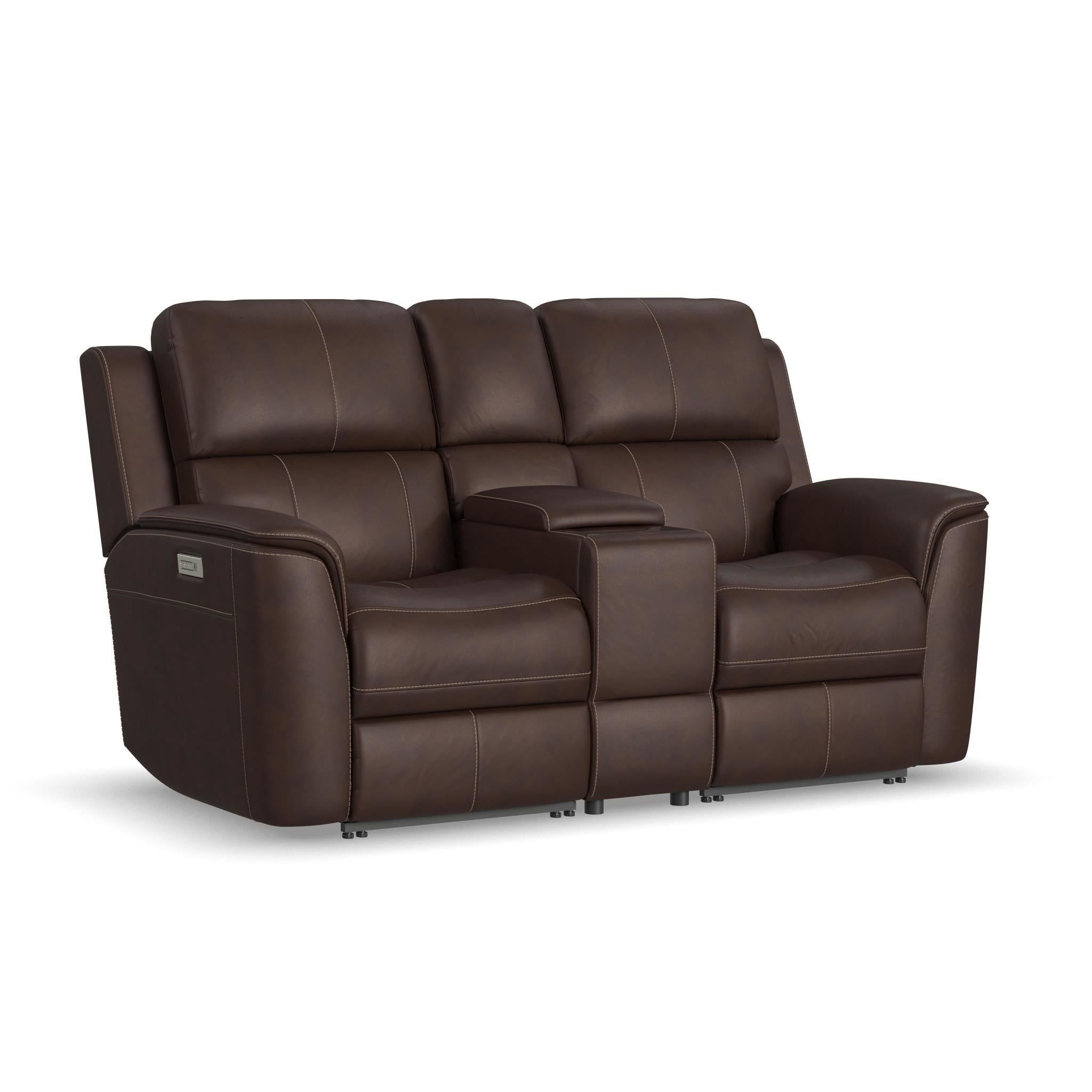 Henry Leather Power Reclining Loveseat with Console & Power Headrests & Lumbar