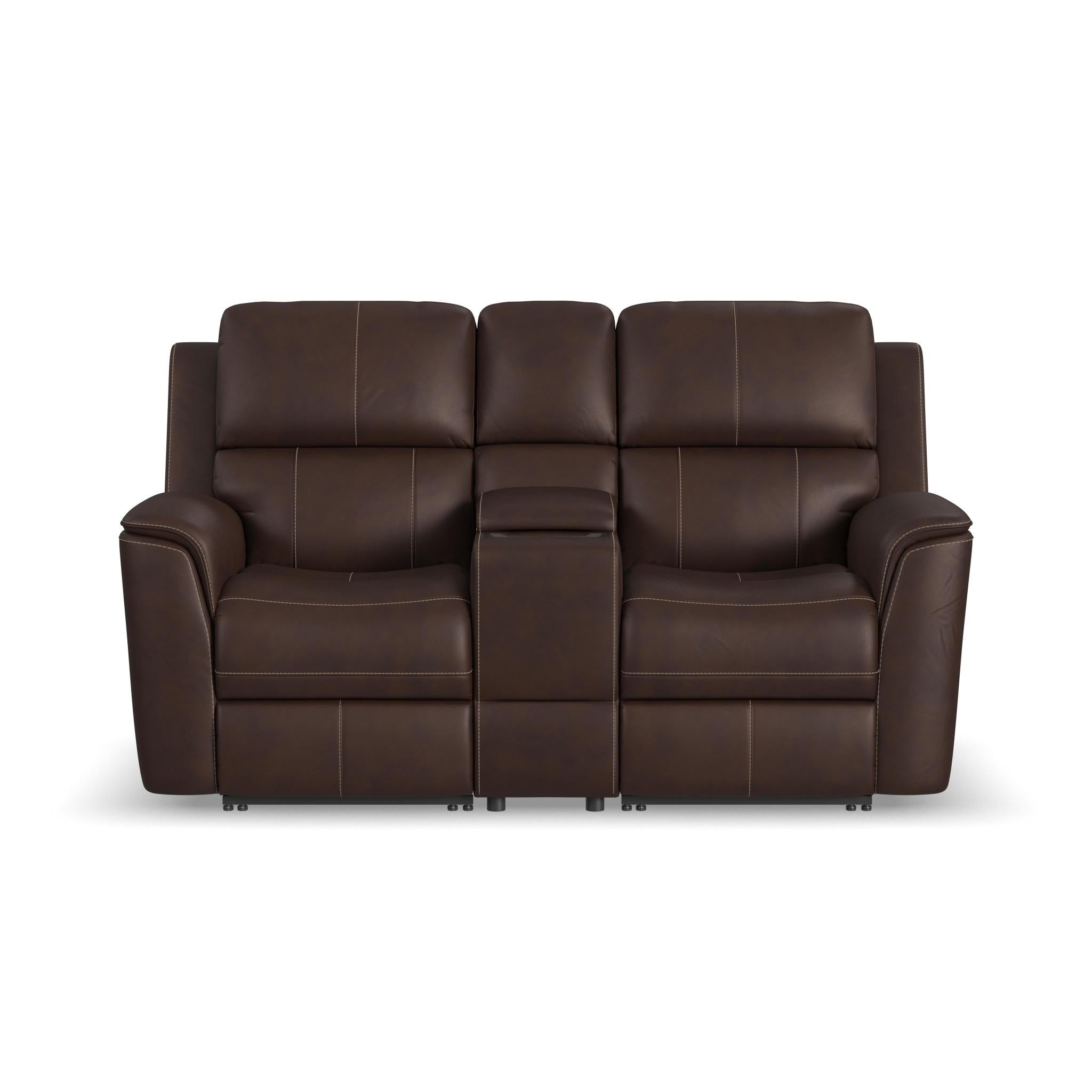 Henry Leather Power Reclining Loveseat with Console & Power Headrests & Lumbar