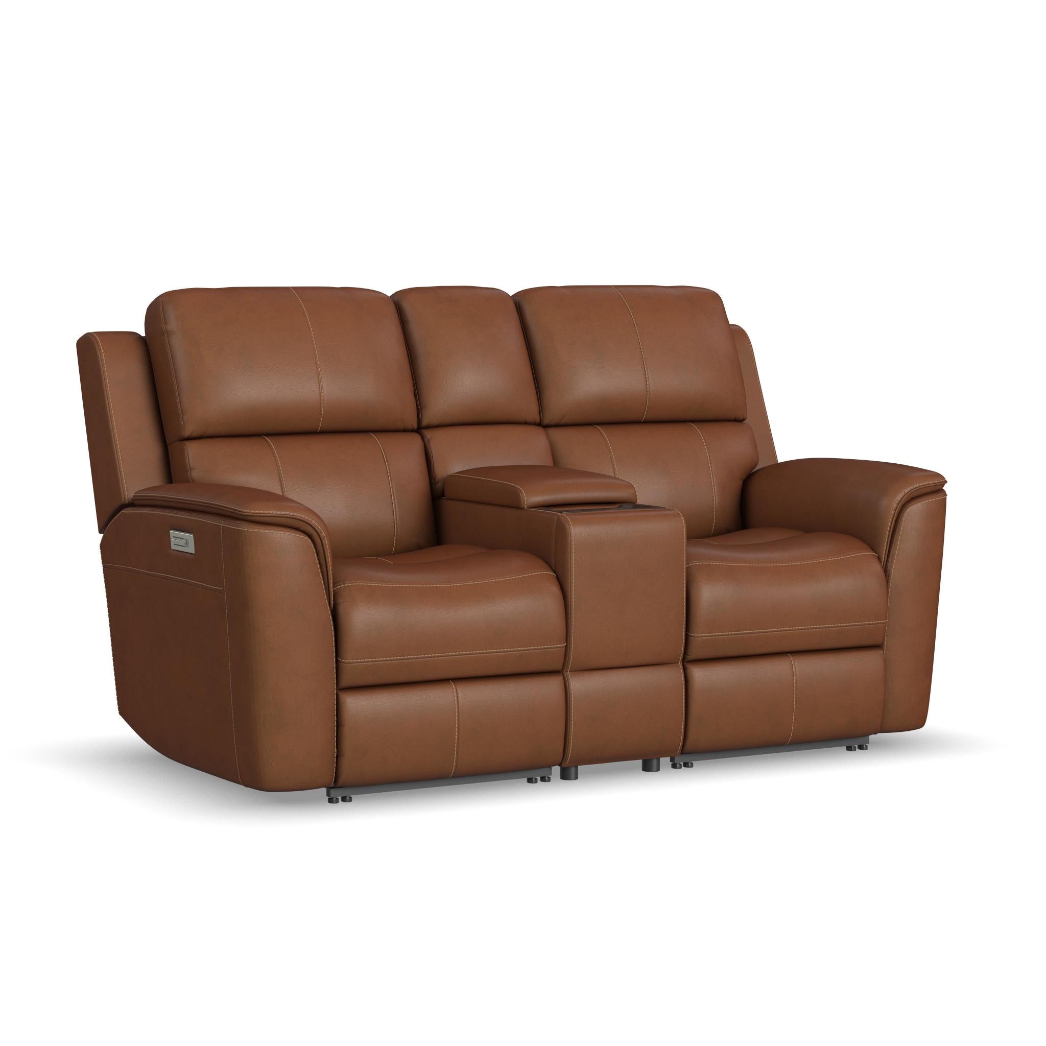 Henry Leather Power Reclining Loveseat with Console & Power Headrests & Lumbar