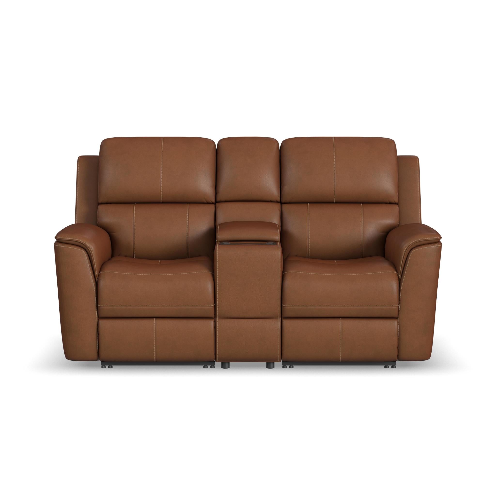 Henry Leather Power Reclining Loveseat with Console & Power Headrests & Lumbar