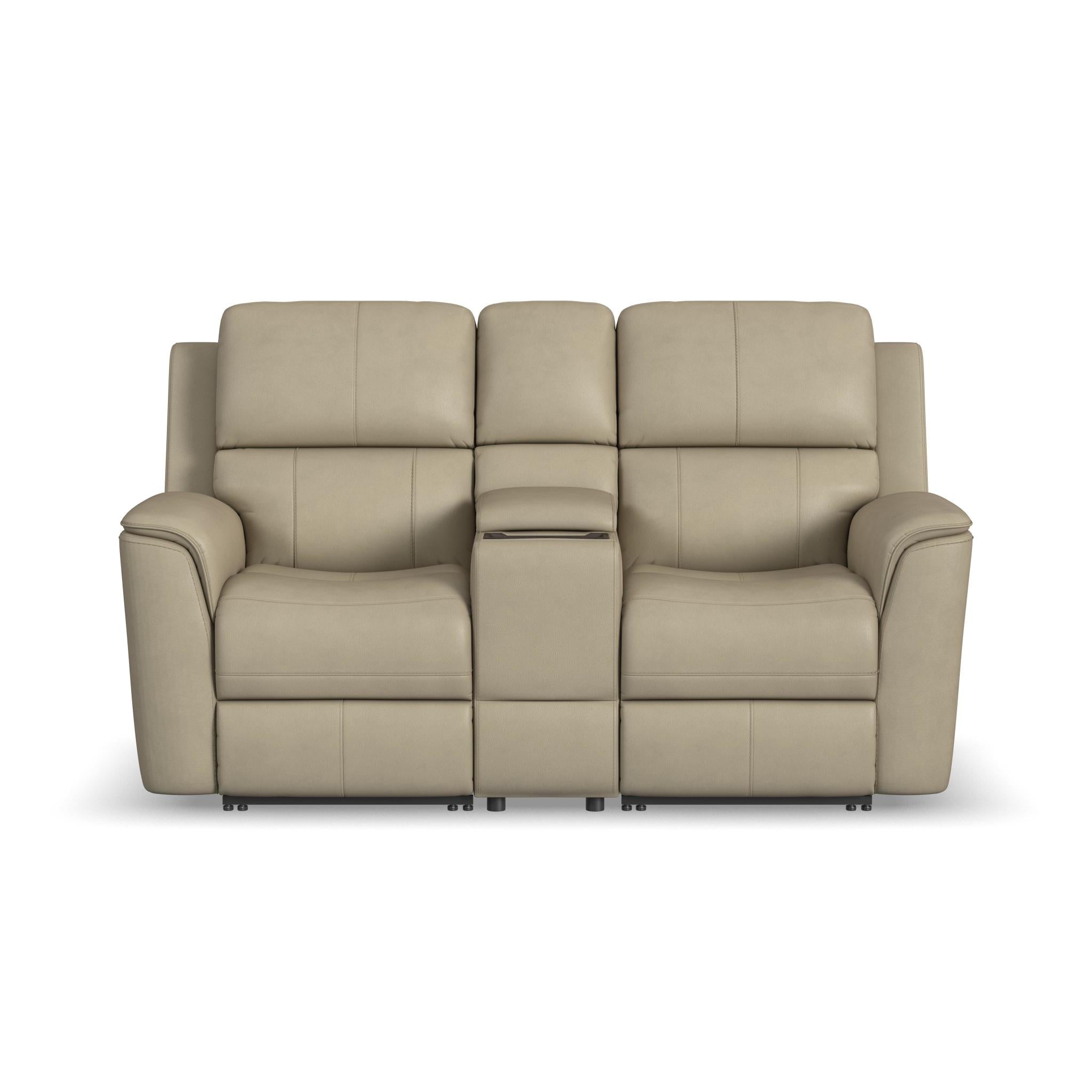 Henry Leather Power Reclining Loveseat with Console & Power Headrests & Lumbar