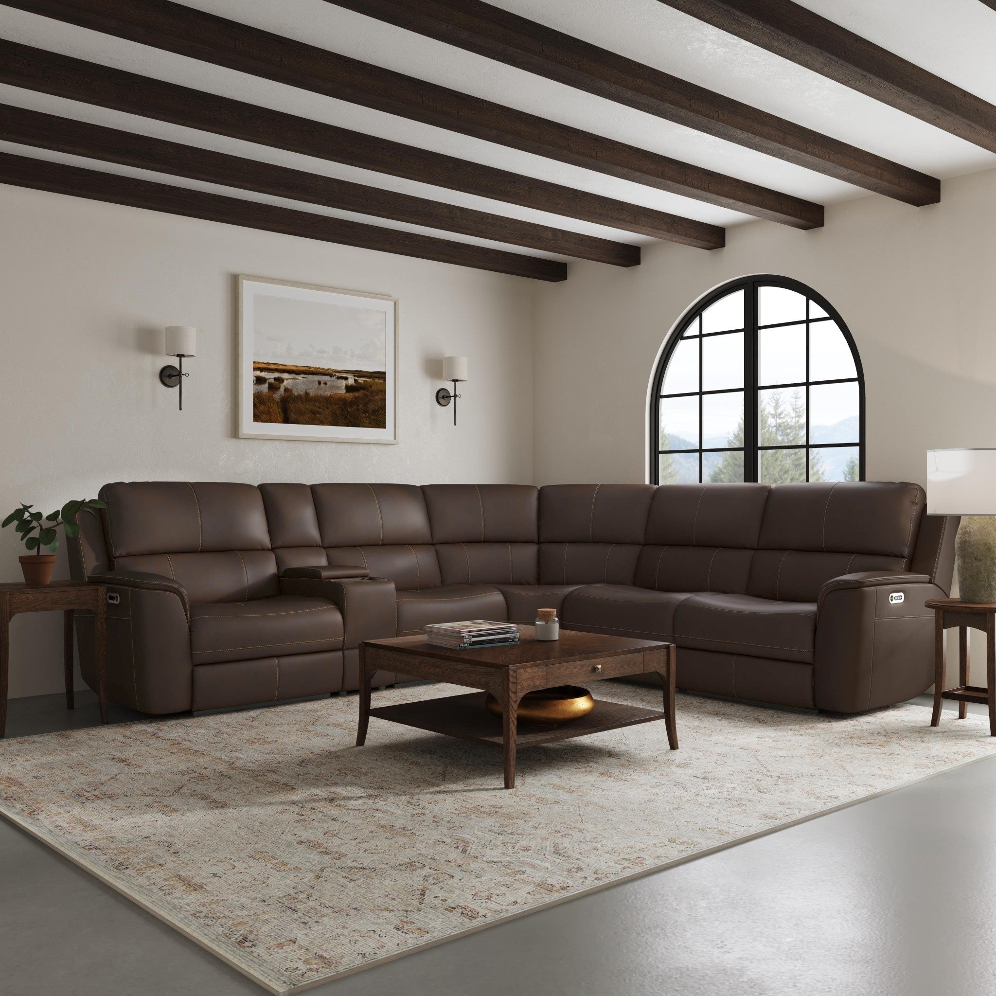 Henry Leather Power Reclining Sectional with Power Headrest & Lumbar