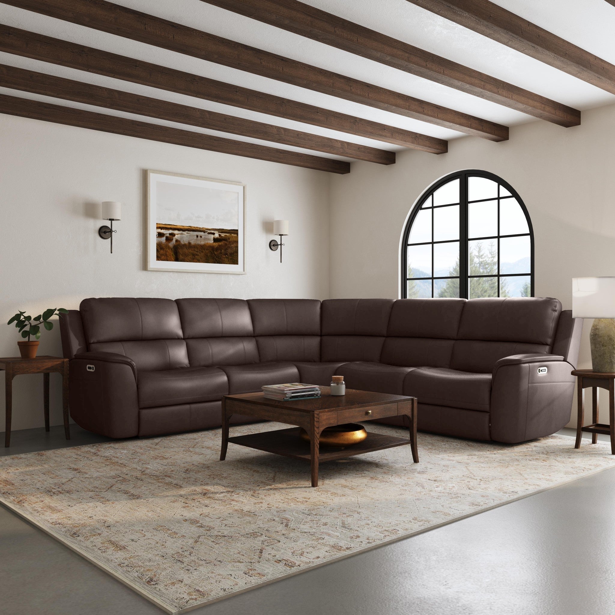 Henry Leather Power Reclining Sectional with Power Headrest & Lumbar