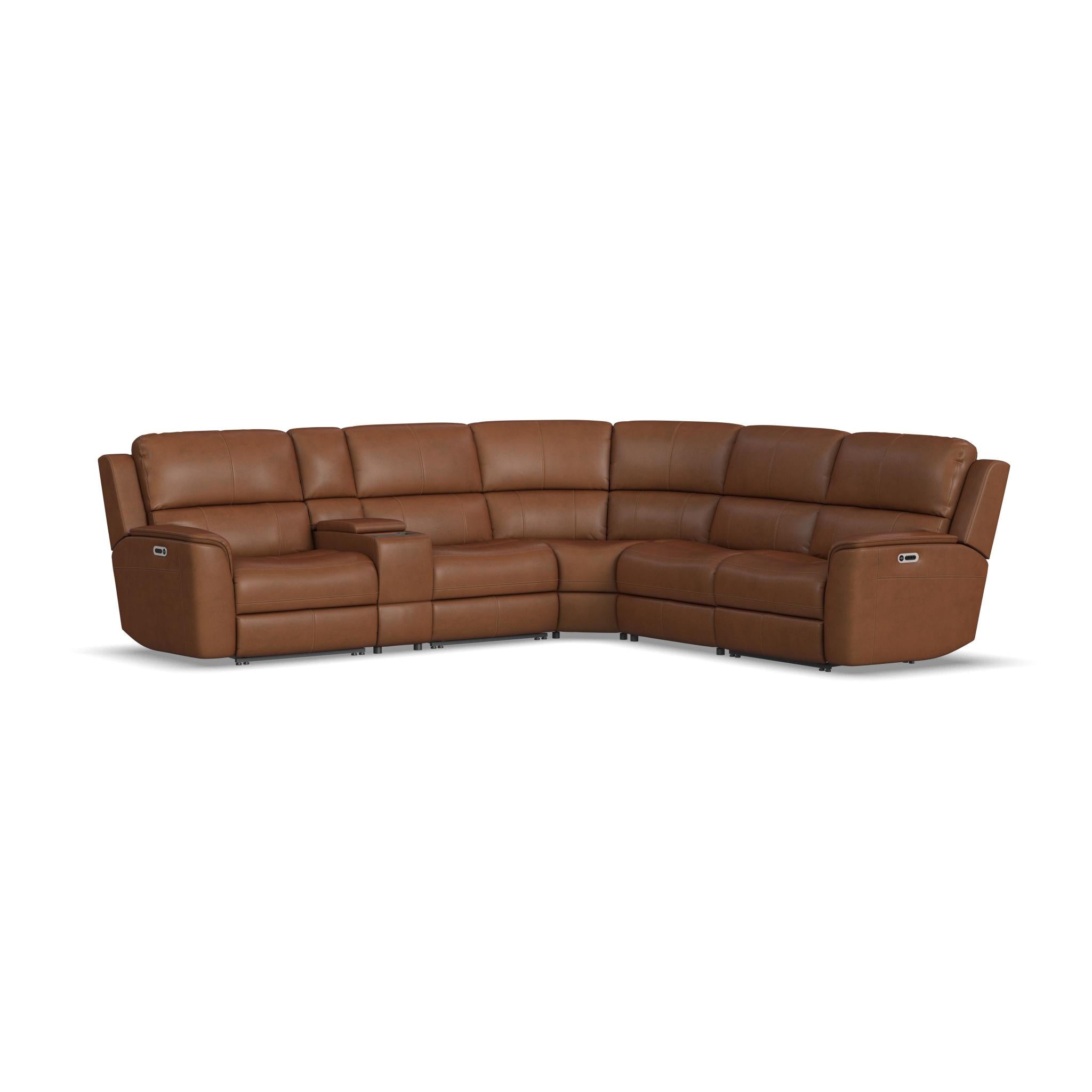 Henry Caramel Leather Power Reclining Sectional with Power Headrests & Lumbar