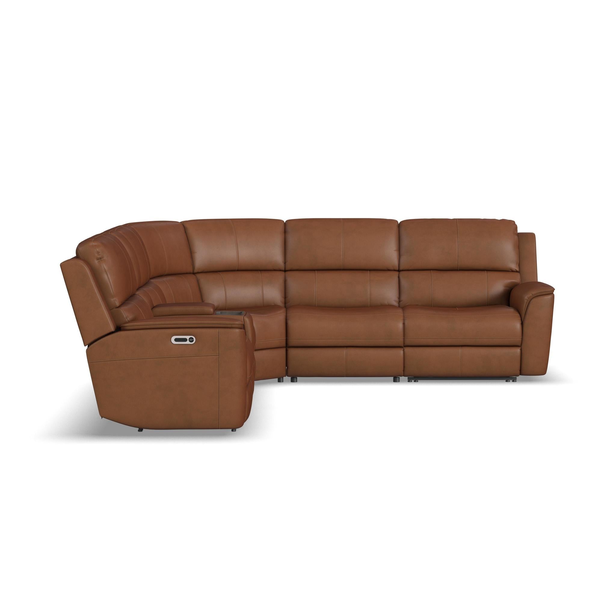 Henry Caramel Leather Power Reclining Sectional with Power Headrests & Lumbar