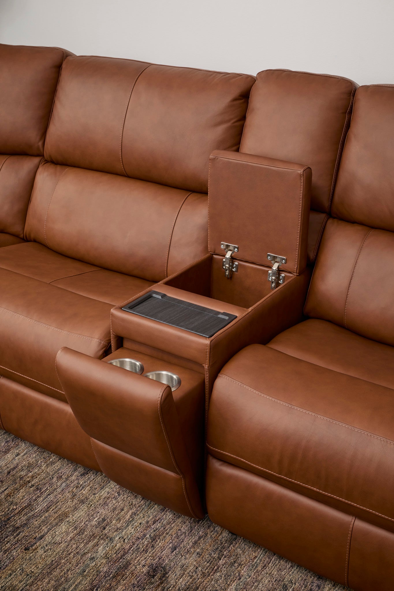 Henry Caramel Leather Power Reclining Sectional with Power Headrests & Lumbar