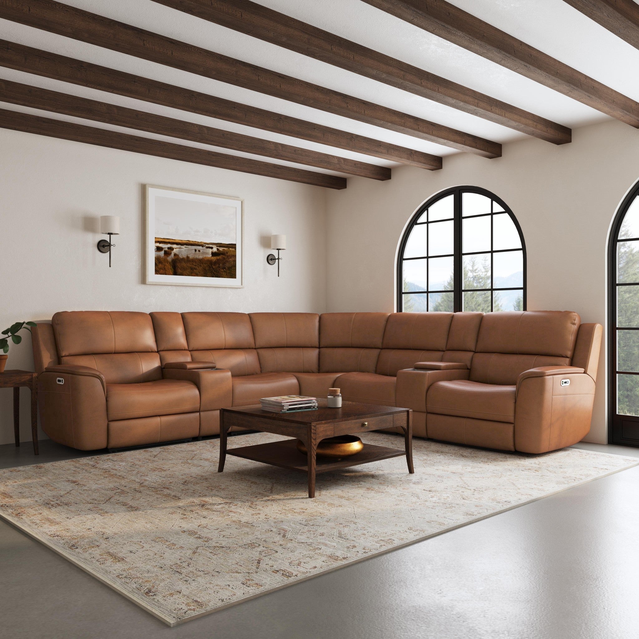 Henry Leather Power Reclining Sectional with Power Headrests & Lumbar