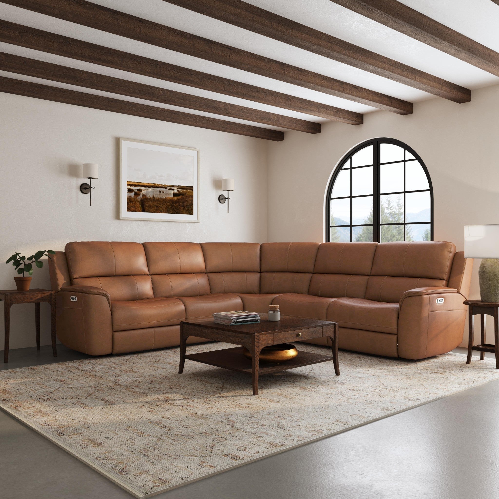 Henry Leather Power Reclining Sectional with Power Headrests & Lumbar