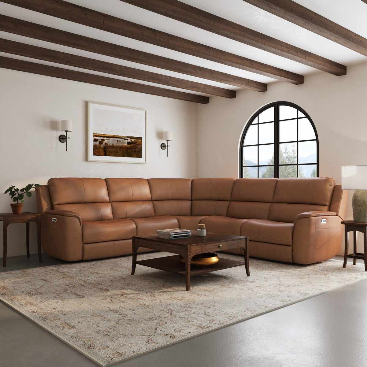 Henry Leather Power Reclining Sectional with Power Headrests & Lumbar