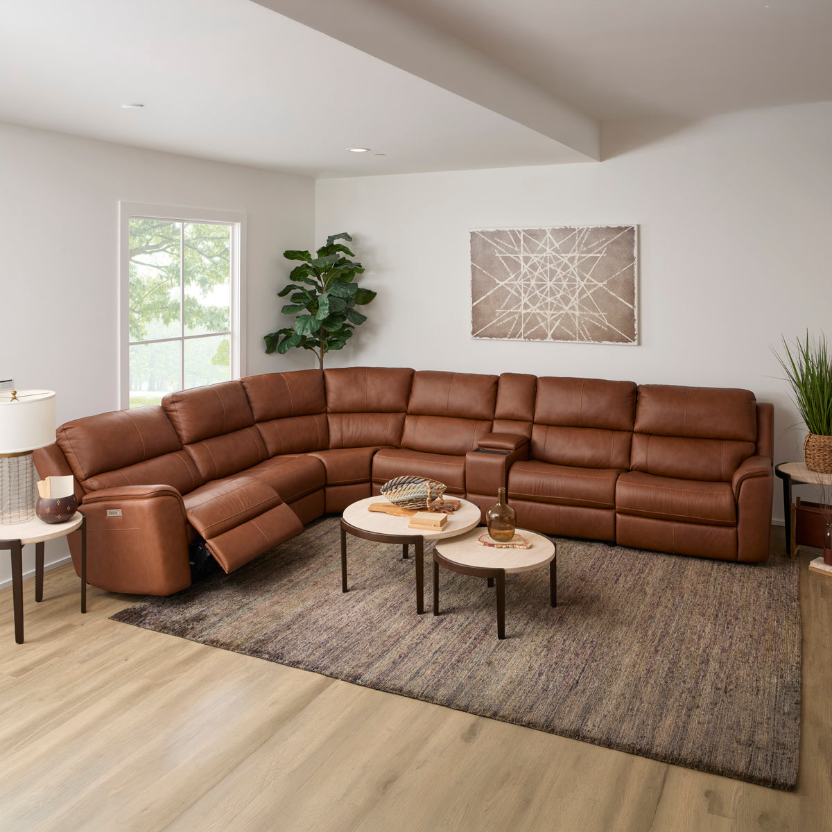 Henry Leather Power Reclining Sectional with Power Headrests & Lumbar