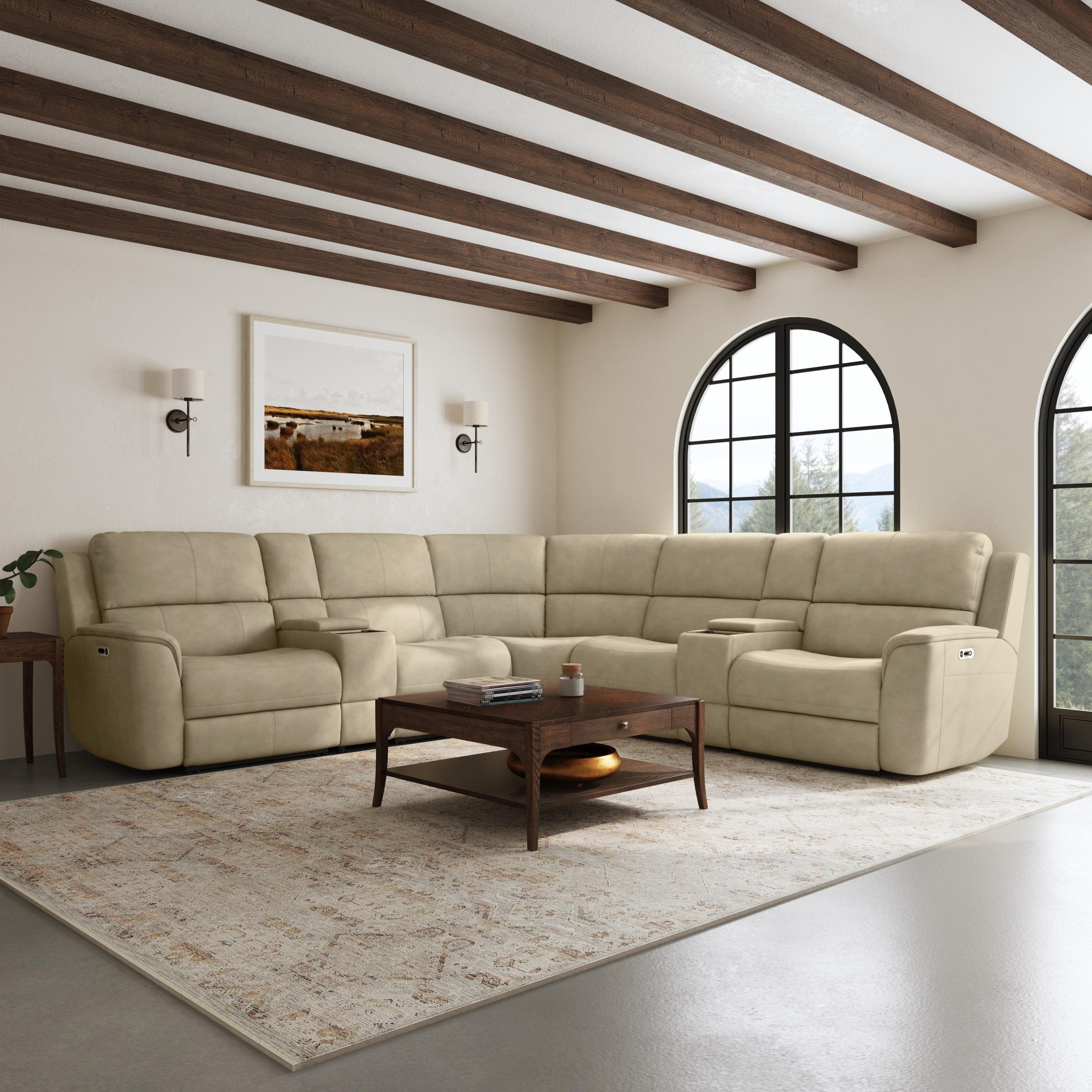 Henry Leather Power Reclining Sectional with Power Headrest & Lumbar