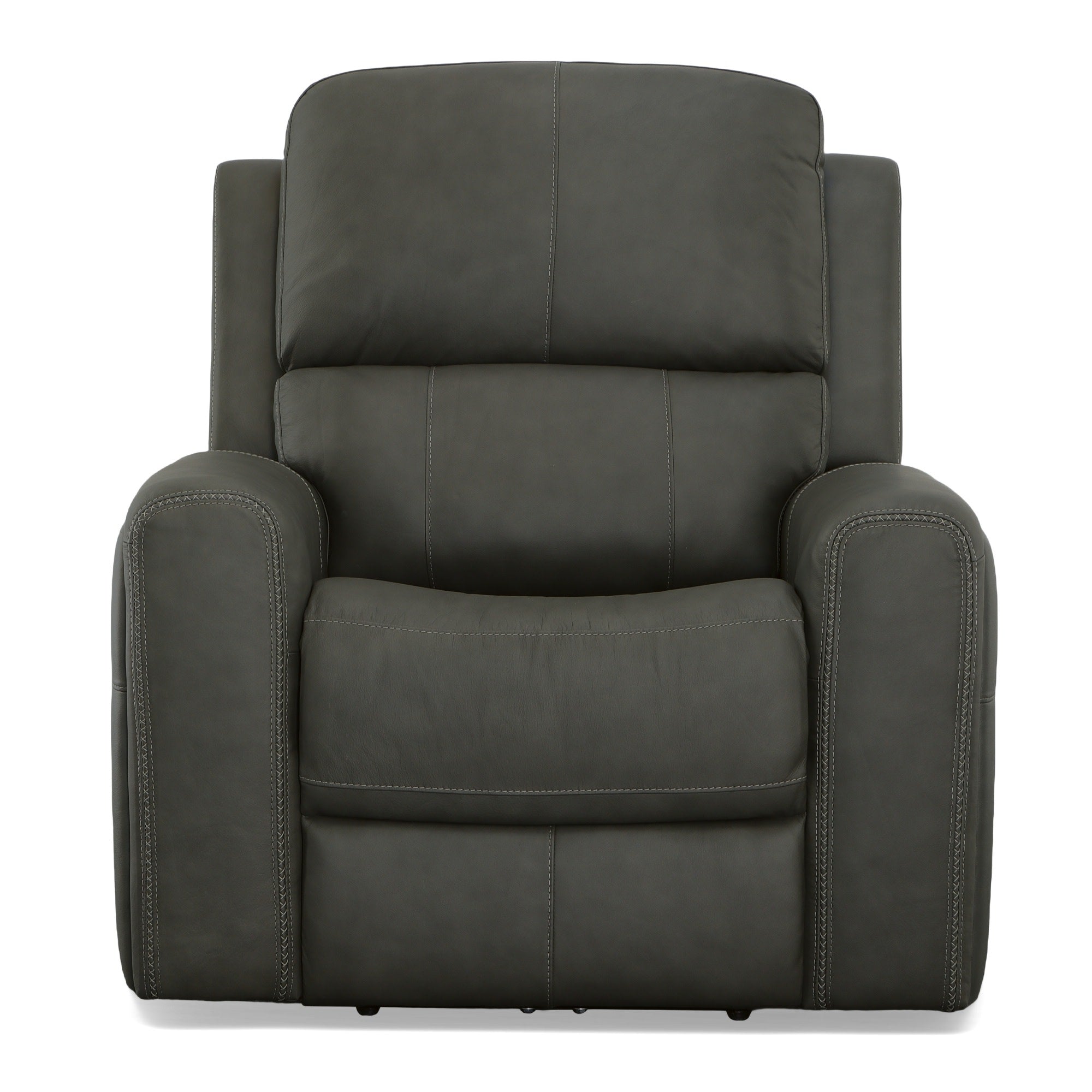 Linden Charcoal Leather Power Recliner with Power Headrest & Lumbar