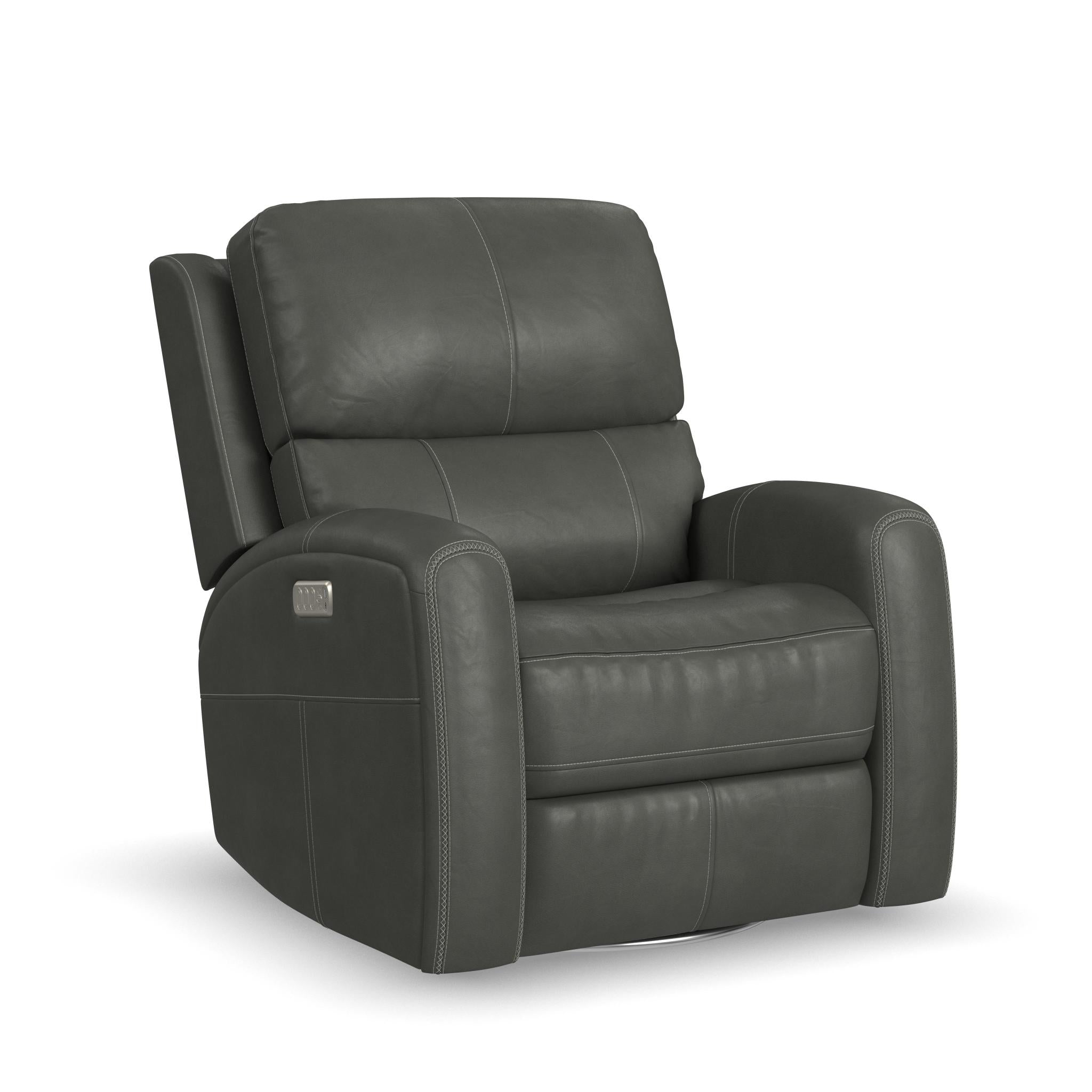 Linden Leather Power Swivel Gliding Recliner with Power Headrest, Lumbar, Heat & Massage
