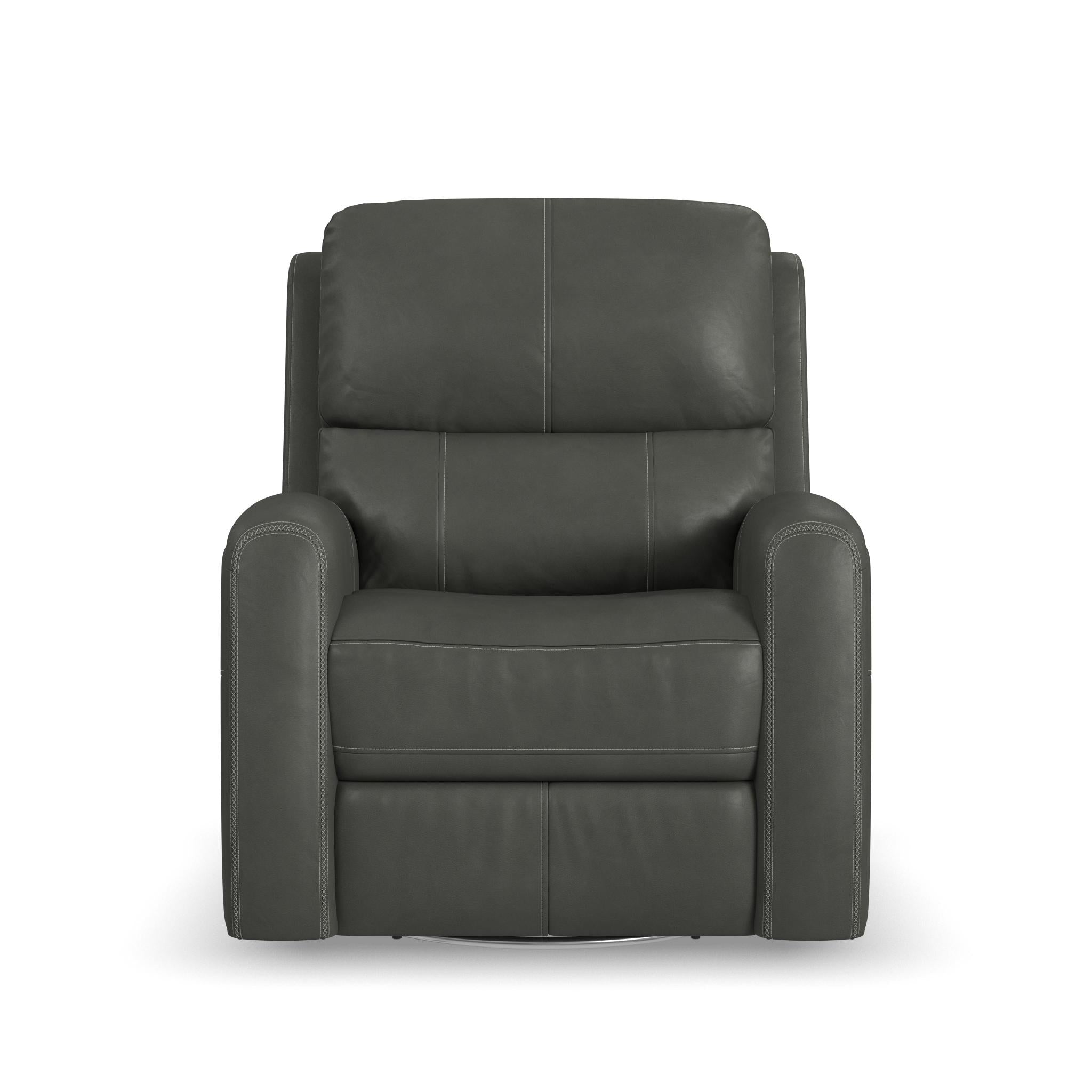 Linden Leather Power Swivel Gliding Recliner with Power Headrest, Lumbar, Heat & Massage