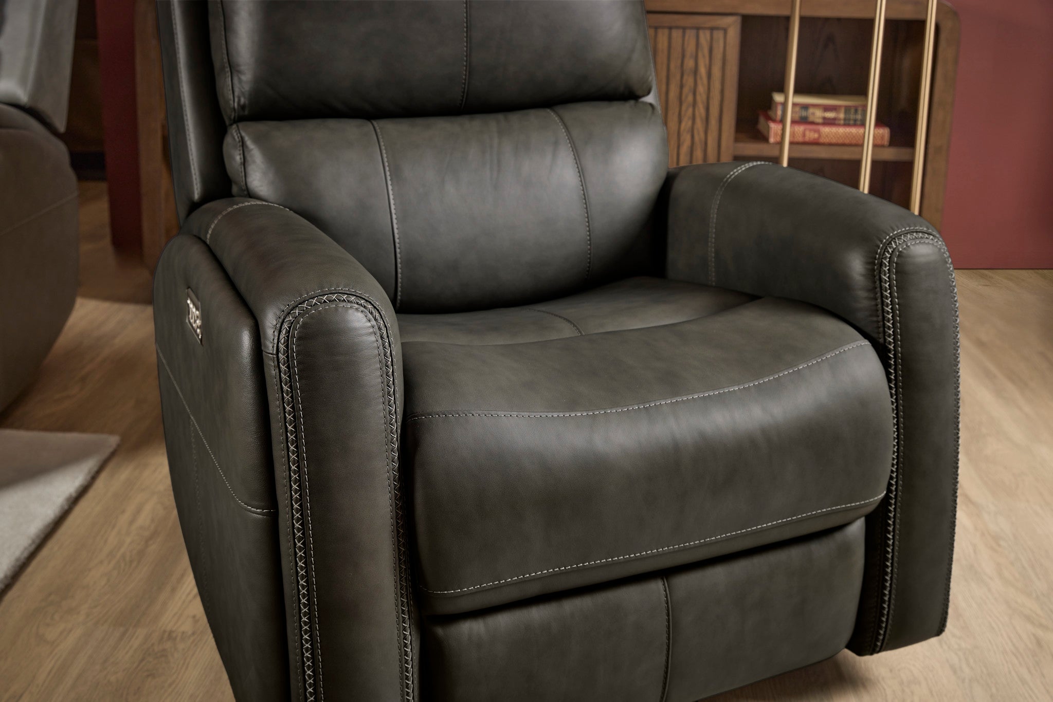 Linden Leather Power Swivel Gliding Recliner with Power Headrest, Lumbar, Heat & Massage