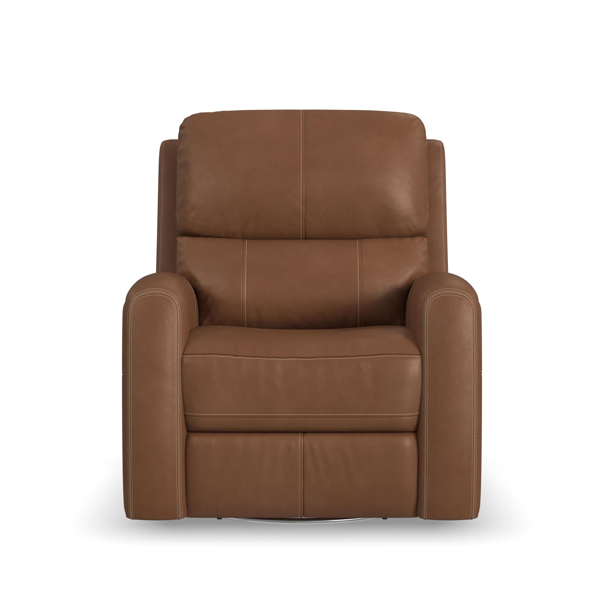 Linden Leather Power Swivel Gliding Recliner with Power Headrest, Lumbar, Heat & Massage