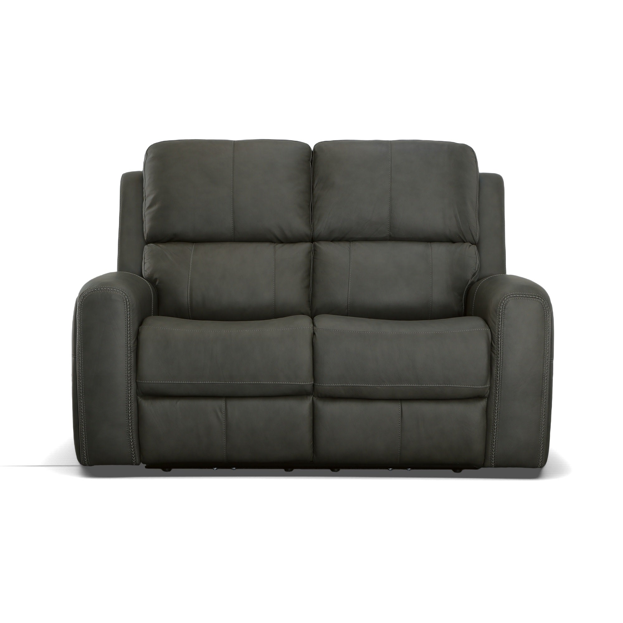Linden Charcoal Leather Power Reclining Loveseat with Power Headrests & Lumbar