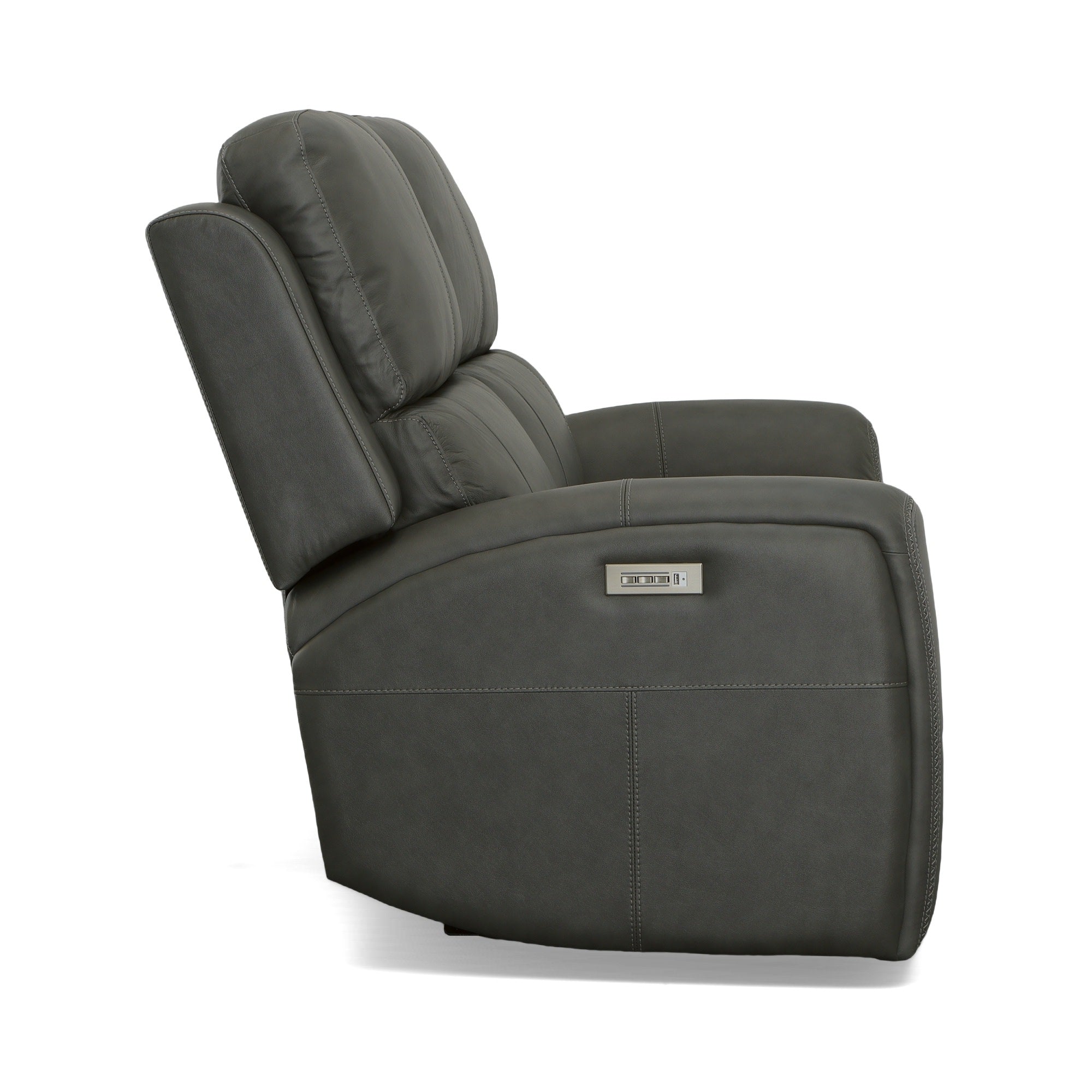 Linden Charcoal Leather Power Reclining Loveseat with Power Headrests & Lumbar