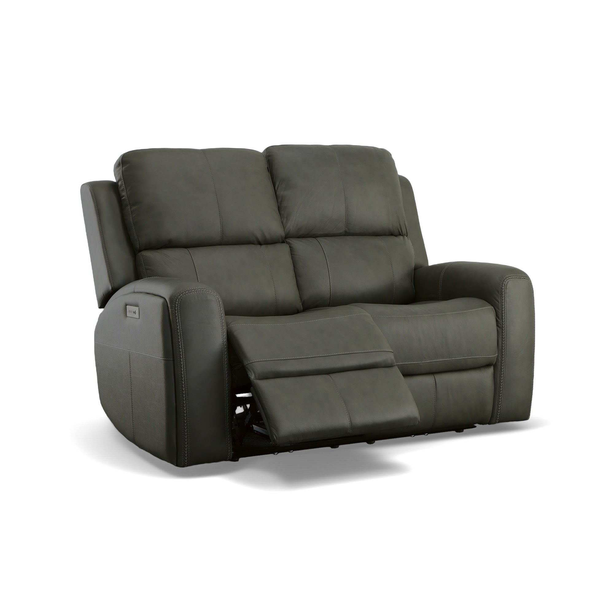 Linden Charcoal Leather Power Reclining Loveseat with Power Headrests & Lumbar