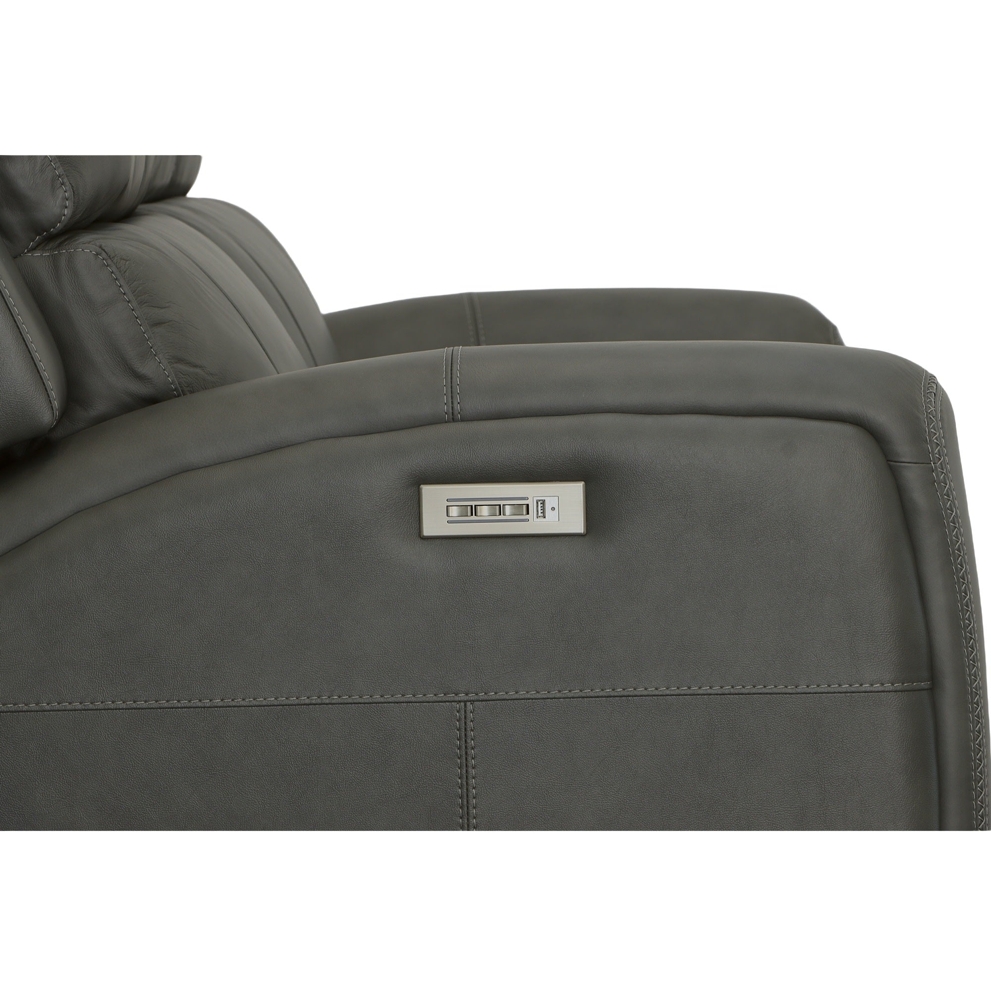 Linden Charcoal Leather Power Reclining Loveseat with Power Headrests & Lumbar