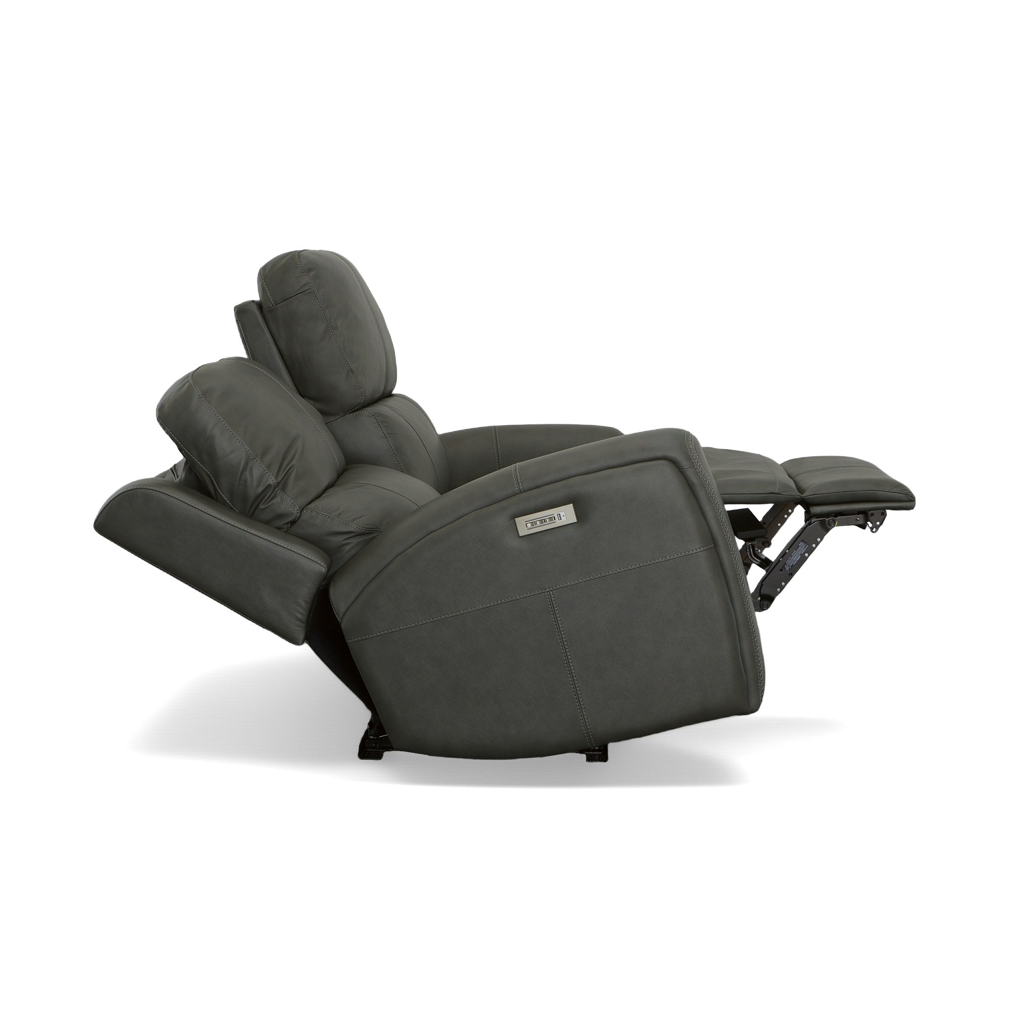 Linden Charcoal Leather Power Reclining Loveseat with Power Headrests & Lumbar