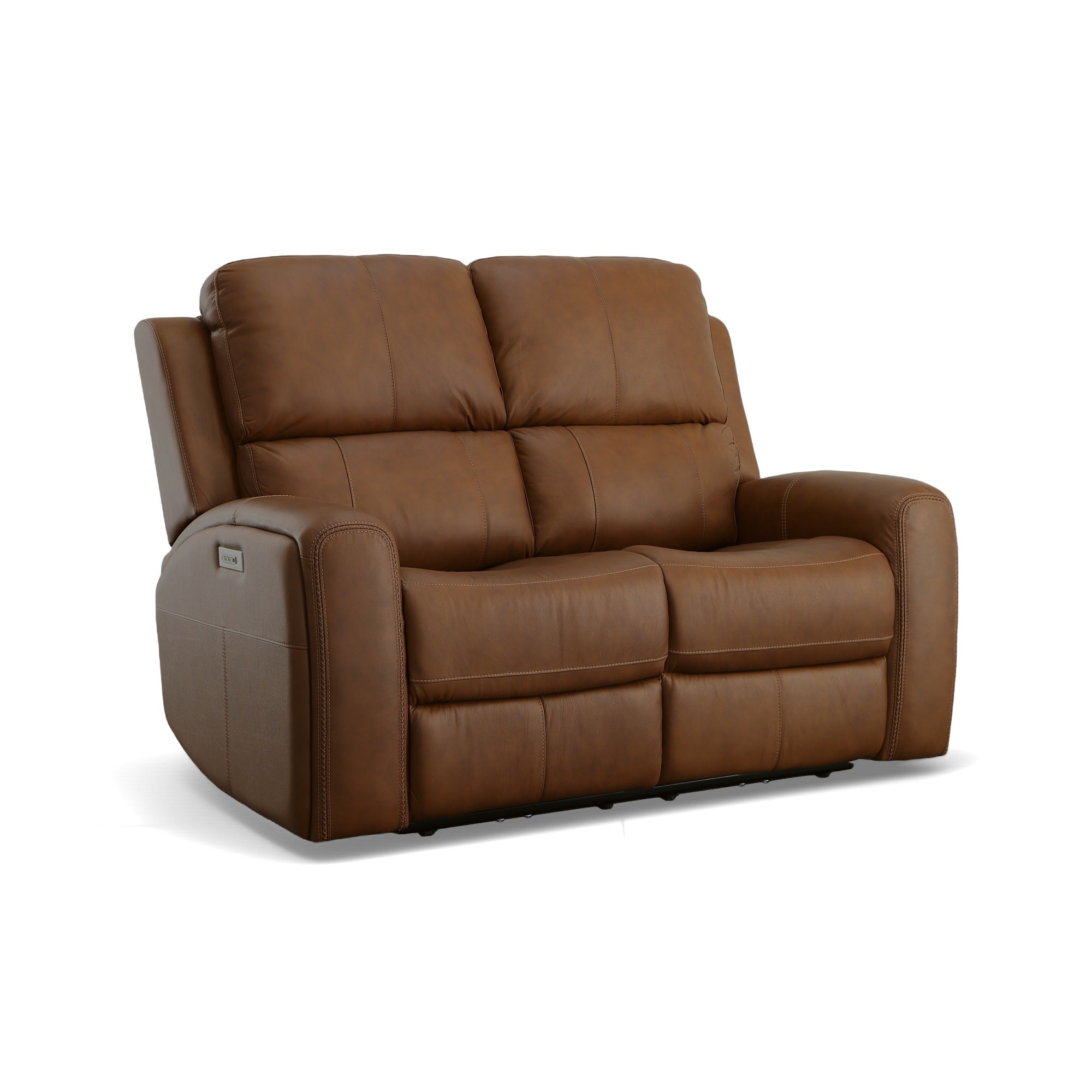 Linden Caramel Leather Power Reclining Loveseat with Power Headrests & Lumbar